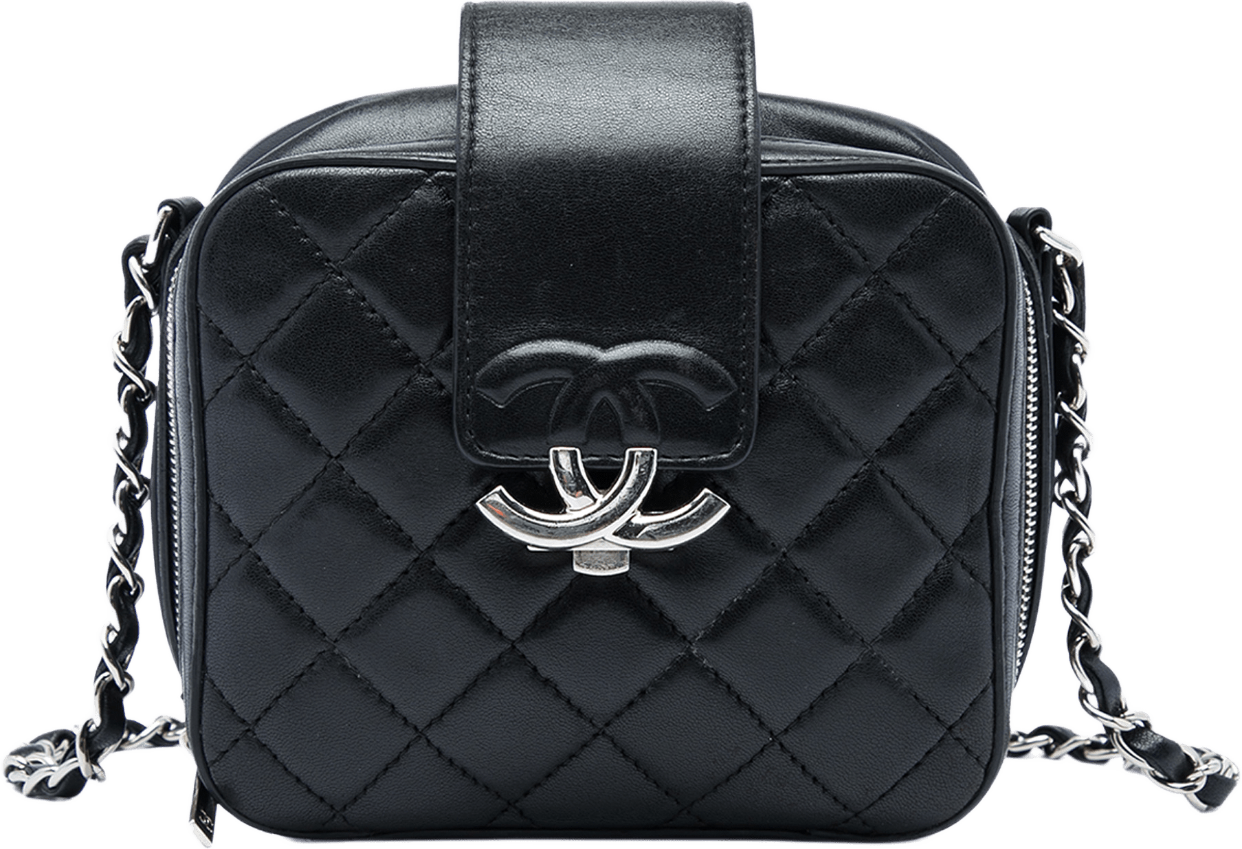 Chanel Mini Quilted Lambskin Cc Box Camera Bag, från Luxclusif, i färgen svart.