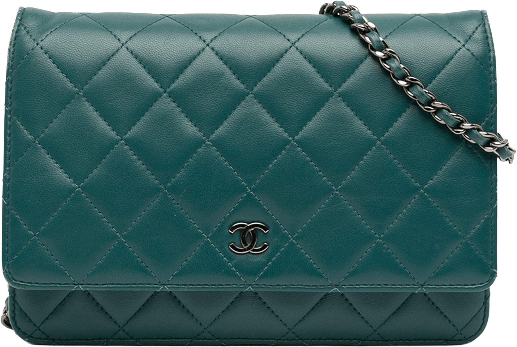 Chanel Cc Quilted Lambskin Wallet On Chain, från Luxclusif, i färgen peacock.