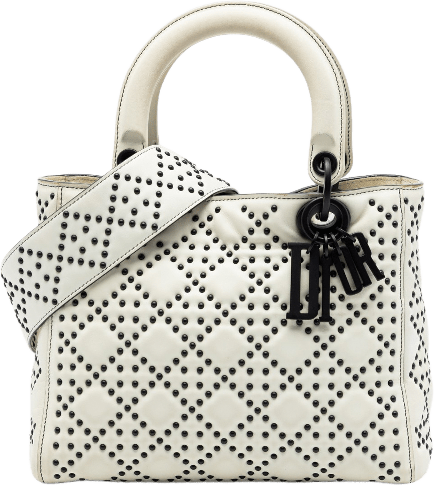 Dior Medium Lambskin Cannage Studded Supple Lady Dior, från Luxclusif, i färgen vit.