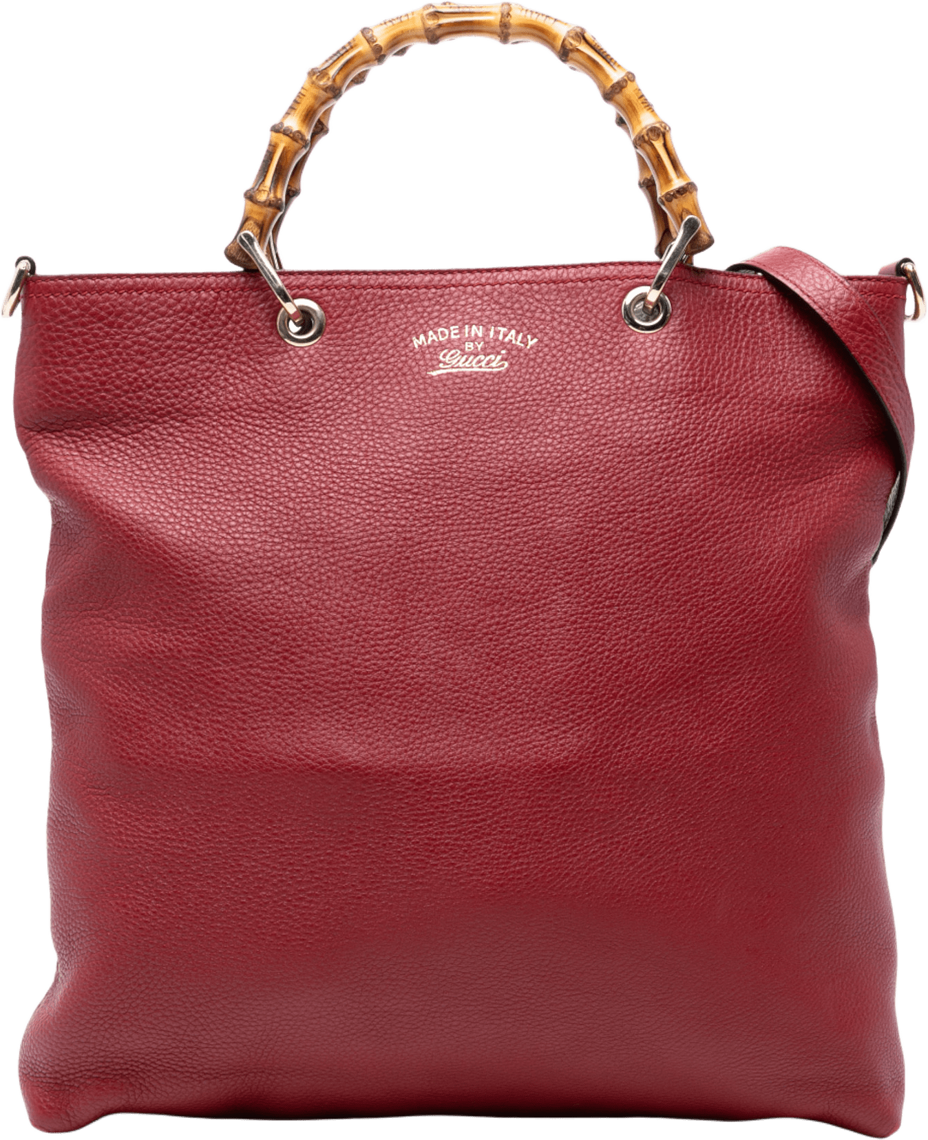 Gucci Tall Leather Bamboo Shopper Tote, från Luxclusif, i färgen red.