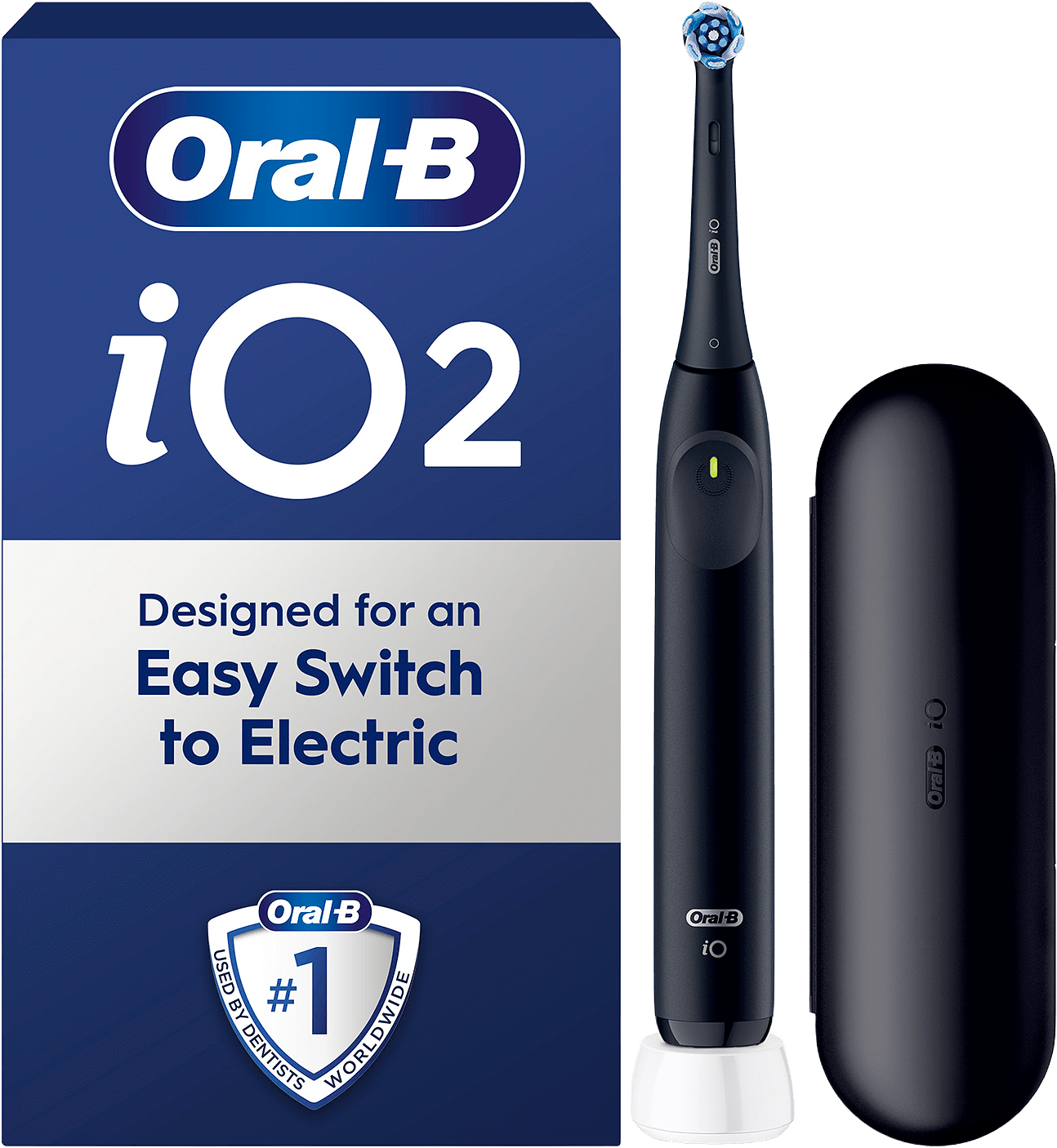 Eltandborste Io2 Black Limited Edition Med Resefodral, från Oral-B, i färgen night black.