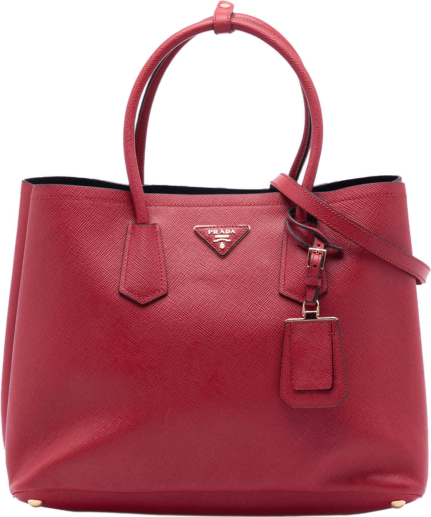 Prada Large Saffiano Cuir Double Satchel, från Luxclusif, i färgen red.