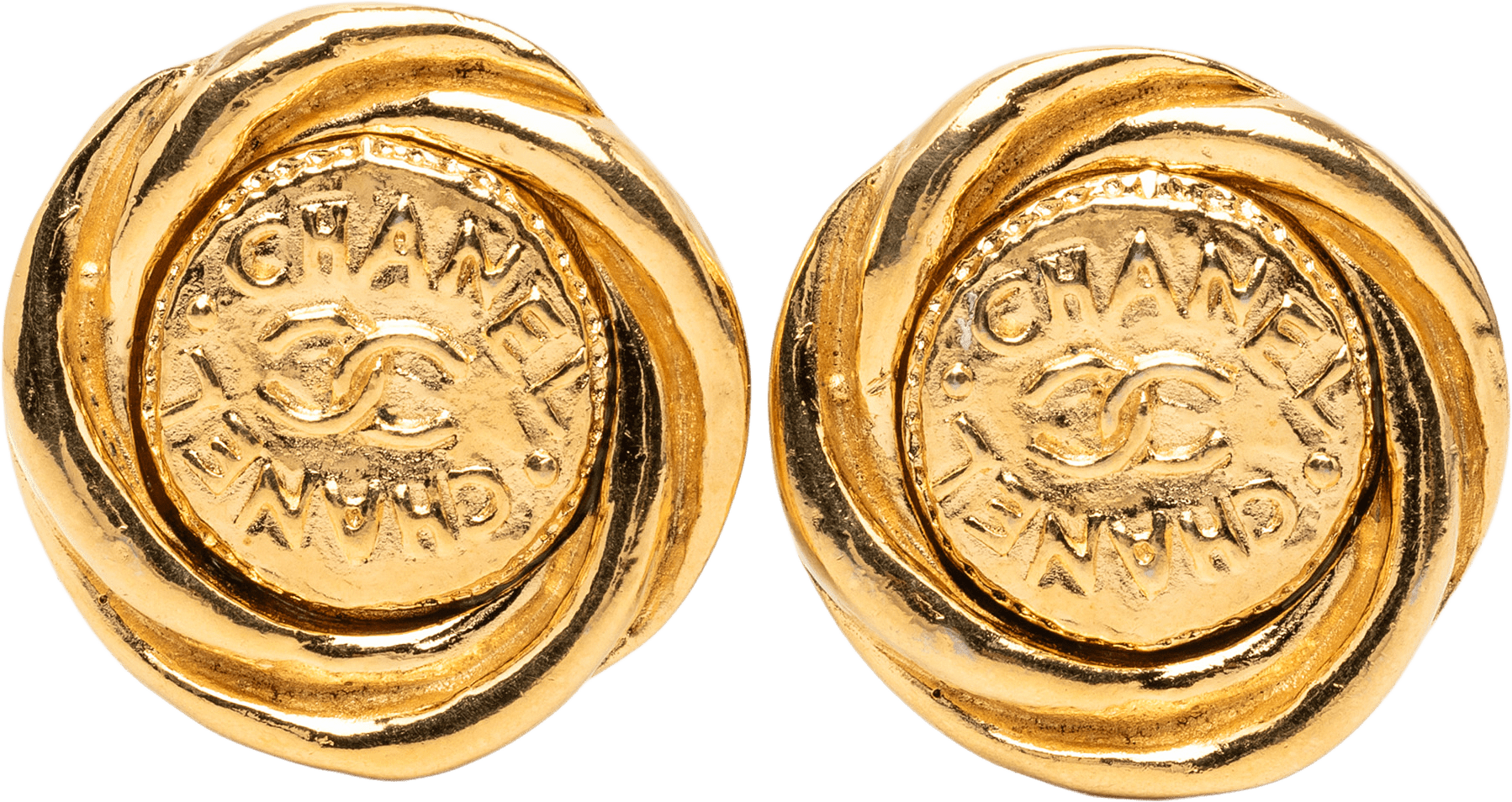 Chanel Cc Gold Plated Round Clip On Earrings, från Luxclusif, i färgen gold.