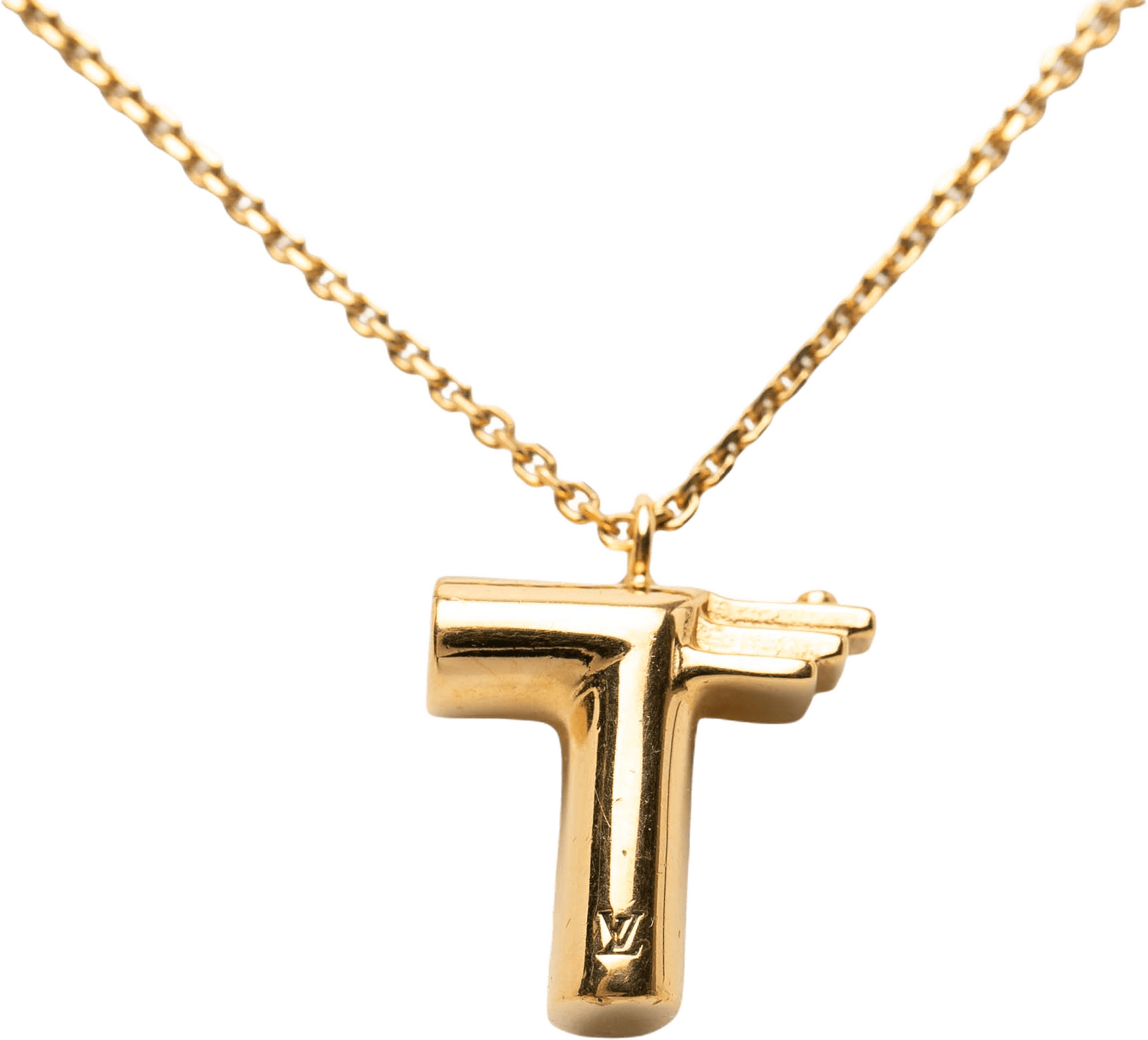 Louis Vuitton Gold Plated Lv And Me Letter T Pendant Necklace, från Luxclusif, i färgen gold.