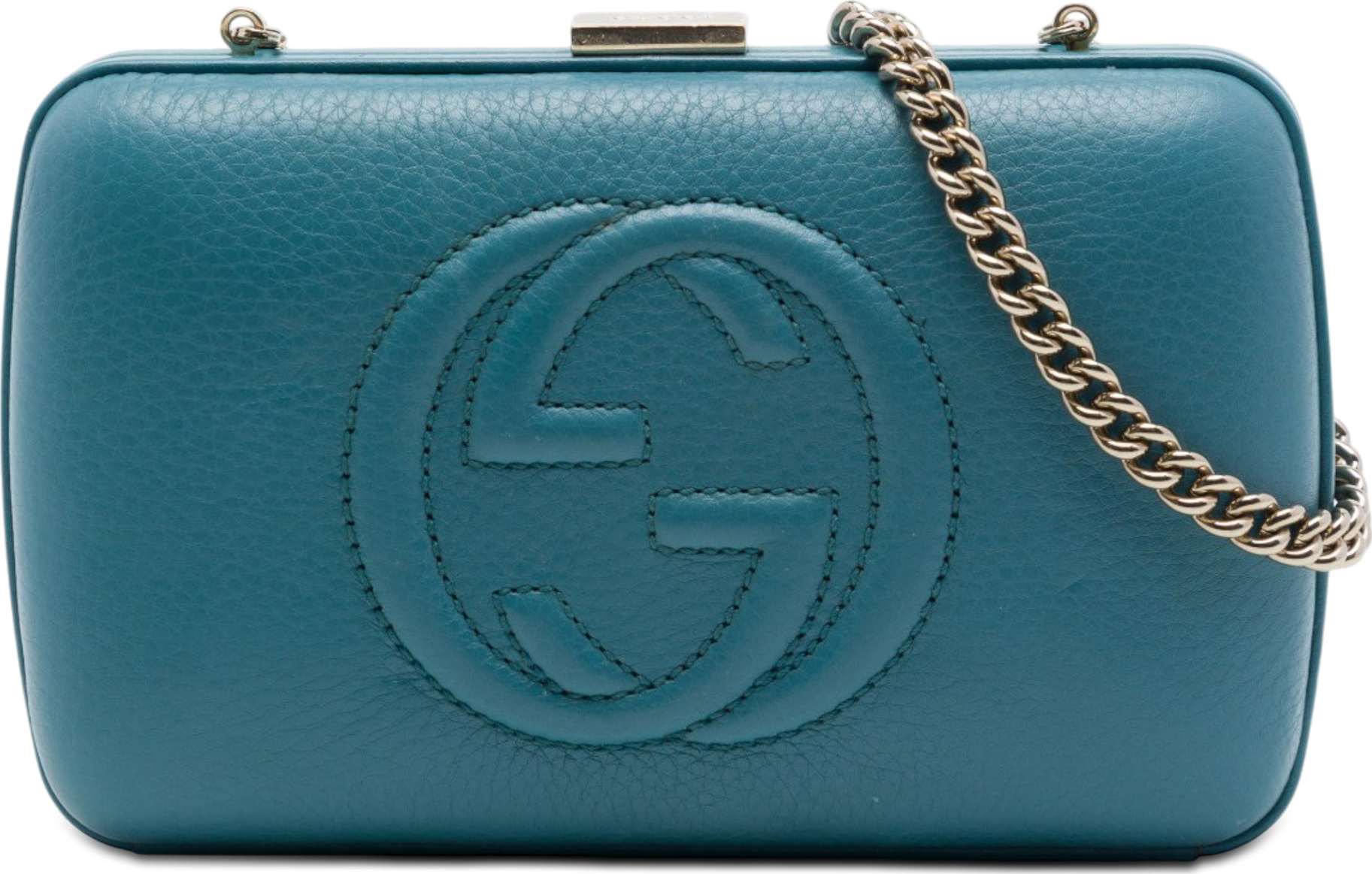 Gucci Calfskin Soho Clutch On Chain, från Luxclusif, i färgen blå.
