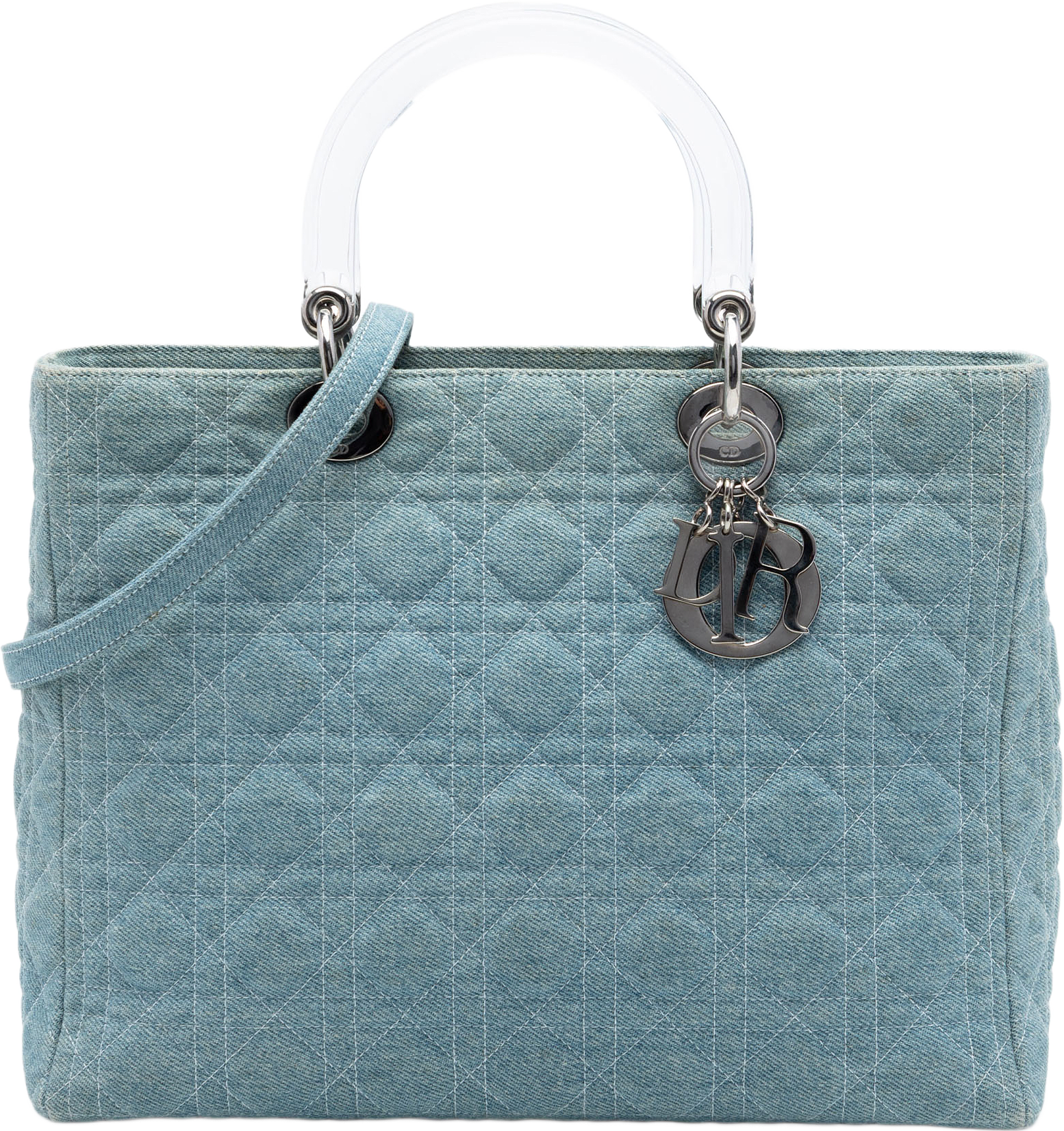 Dior Large Denim Cannage Acrylic Handles Lady Dior, från Luxclusif, i färgen light blue.
