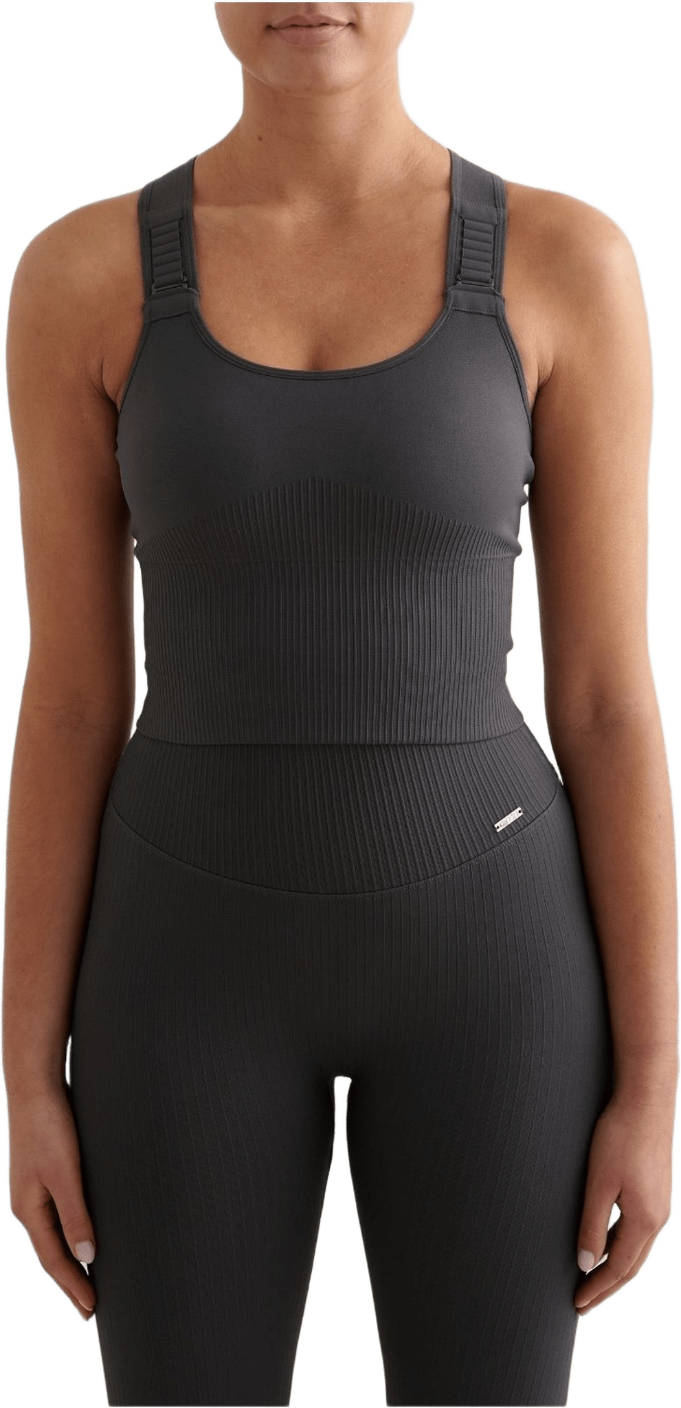Ribbed Seamless High Support Bralette, från aim'n, i färgen shadow grey.