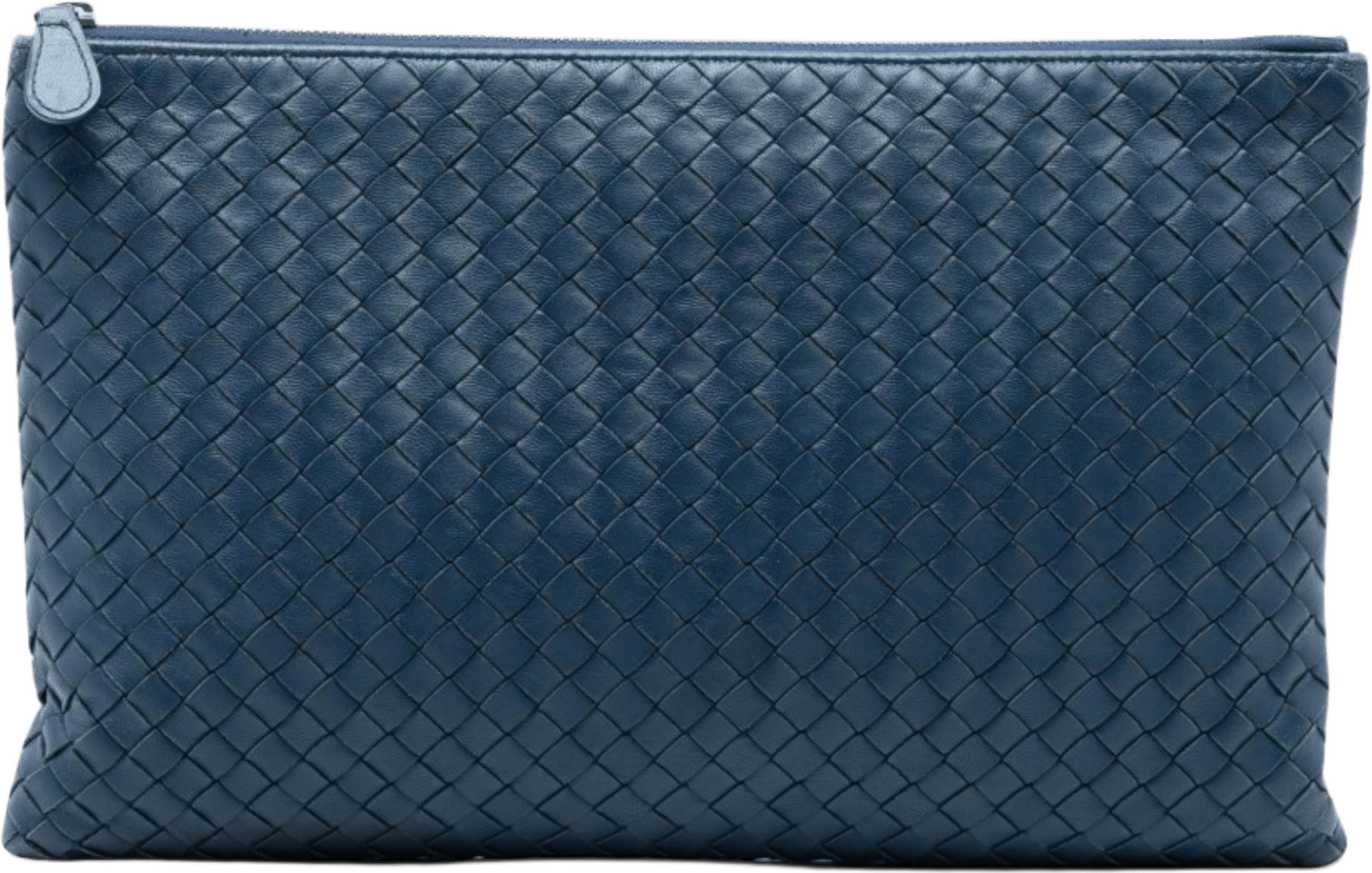 Bottega Veneta Large Nappa Intrecciato Flat Zip Biletto Pouch, från Luxclusif, i färgen dark blue.