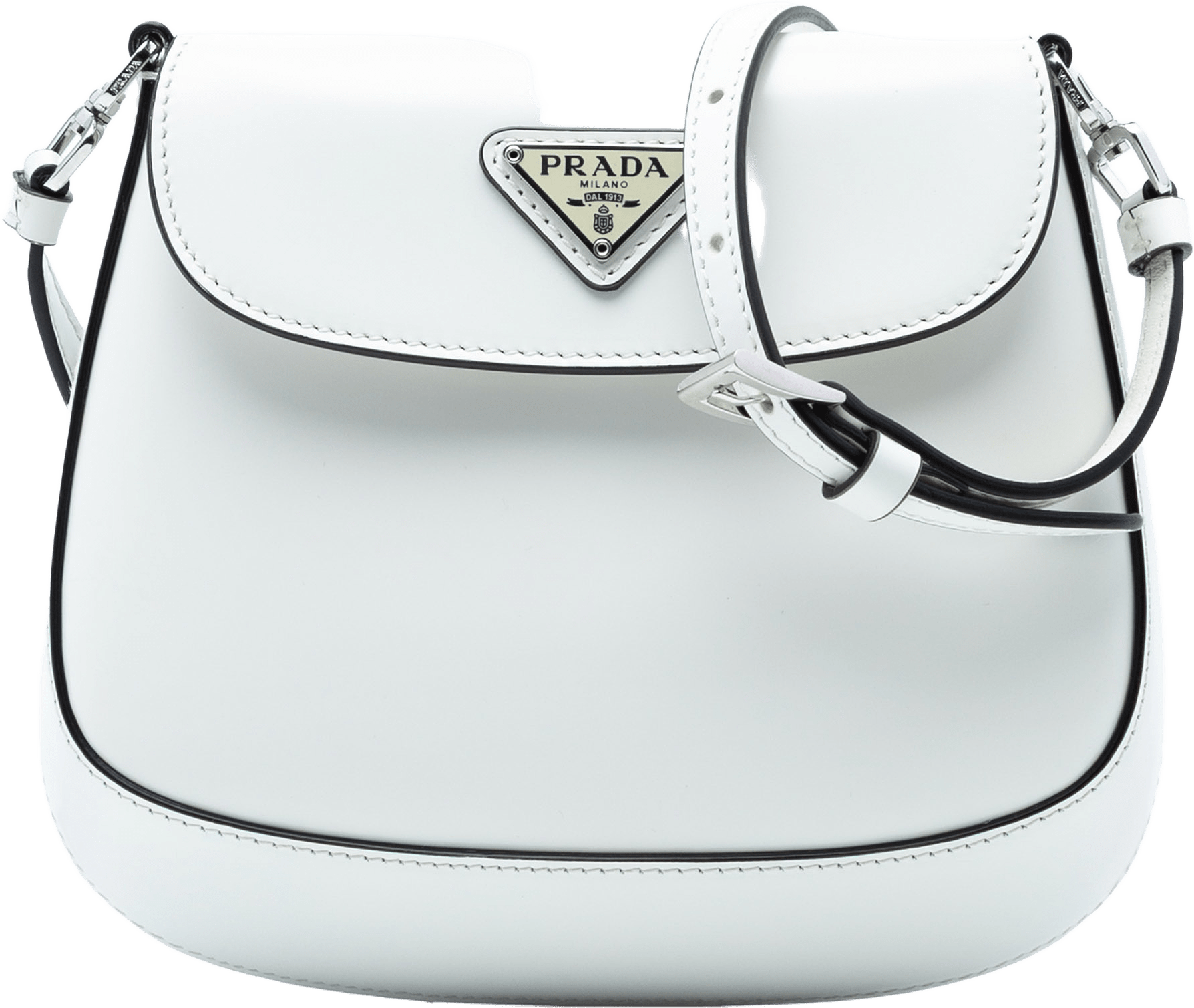 Prada Mini Brushed Leather Cleo Bag, från Luxclusif, i färgen white.