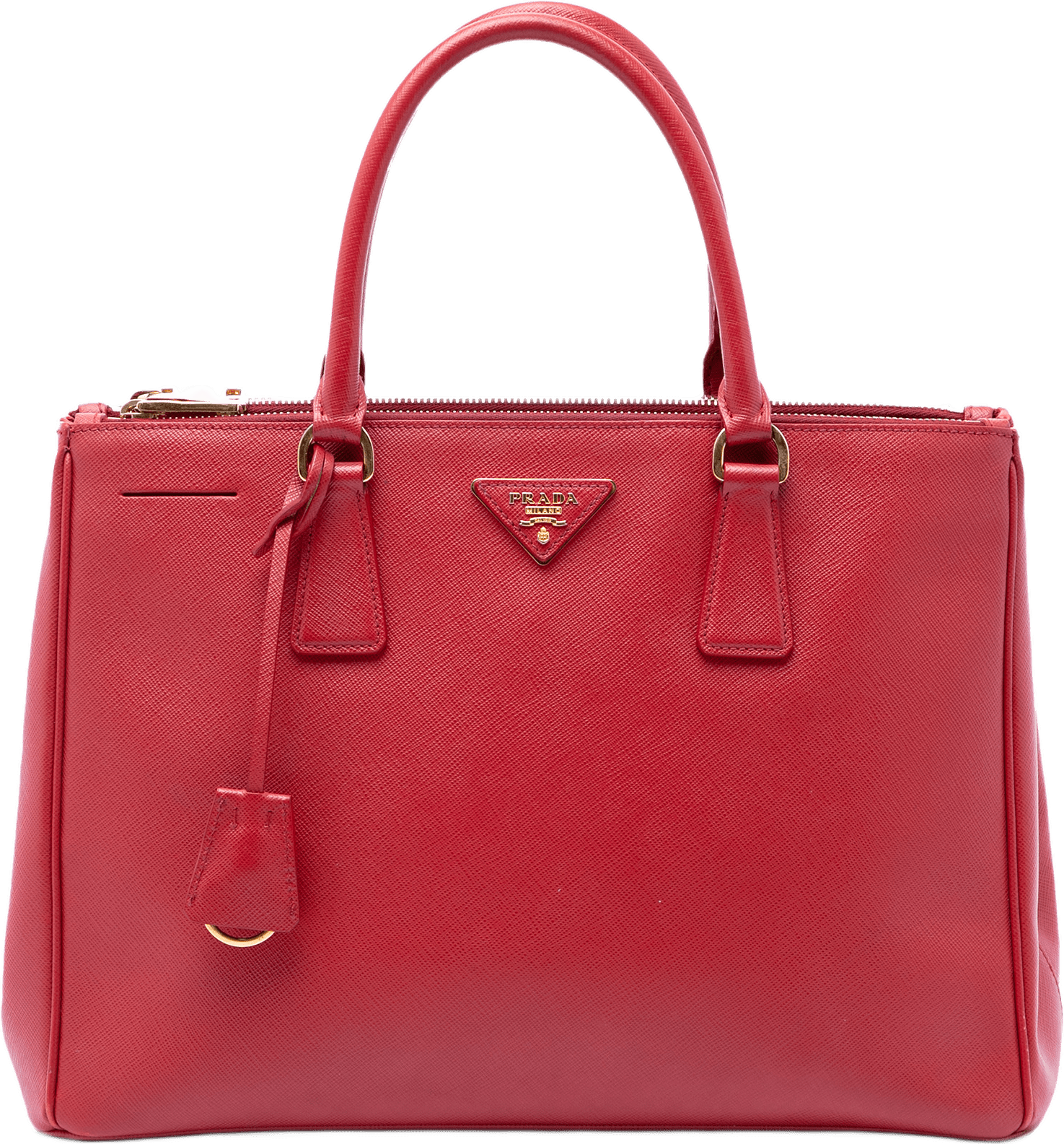 Prada Medium Saffiano Lux Galleria Double Zip Tote, från Luxclusif, i färgen röd.