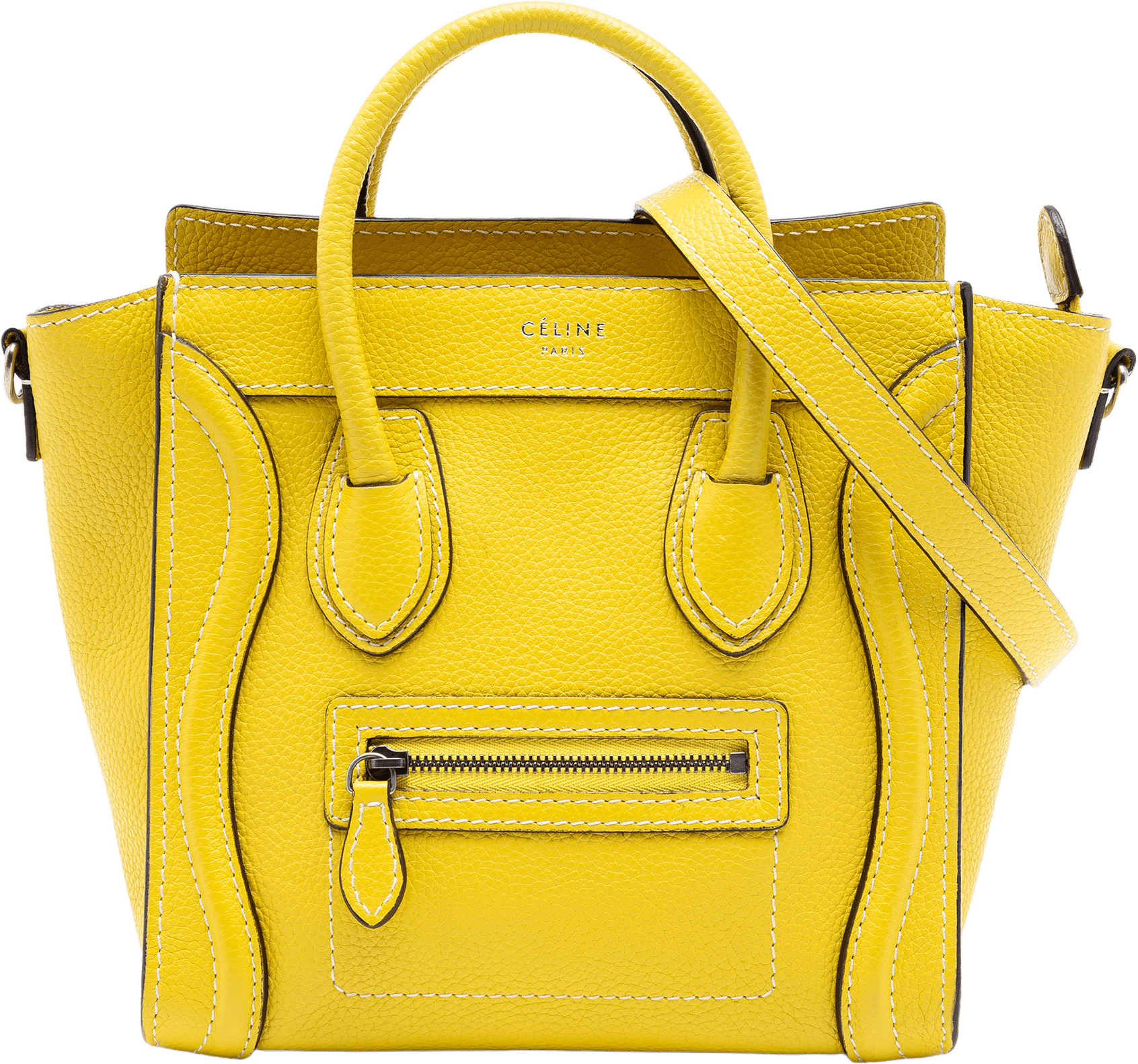 Celine Nano Grained Calfskin Luggage Tote, från Luxclusif, i färgen yellow.