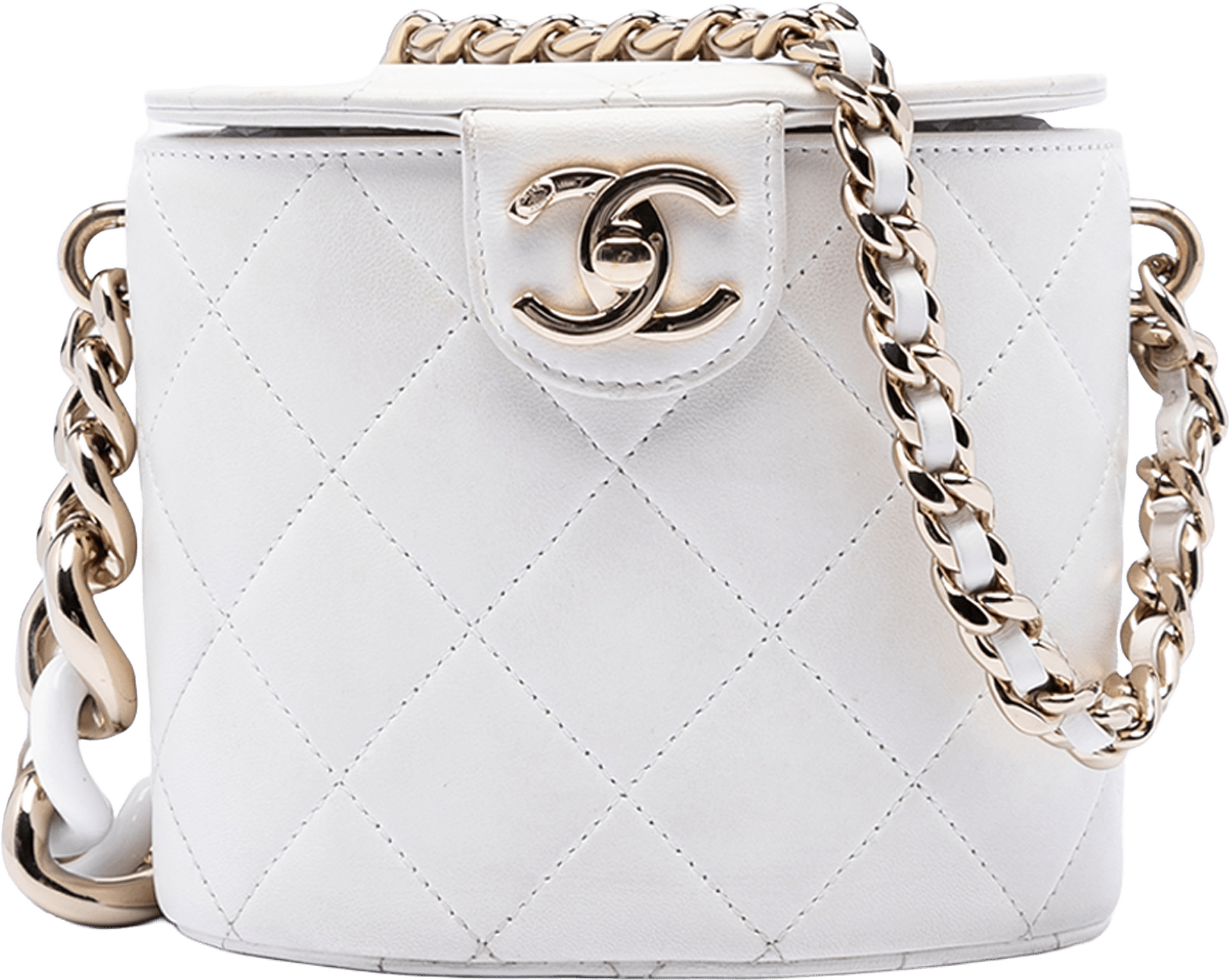 Chanel Cc Lambskin Elegant Chain Vanity Case, från Luxclusif, i färgen ivory.