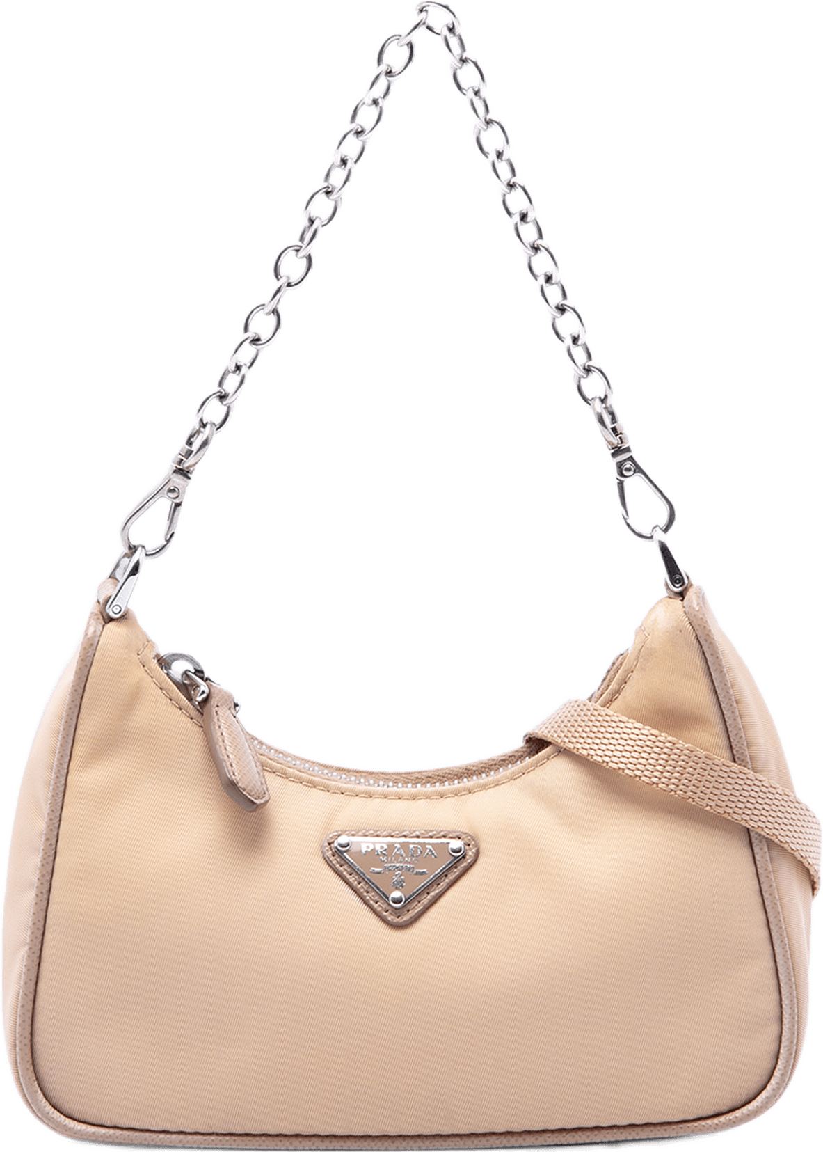 Prada Mini Tessuto Re Edition 2005 Satchel, från Luxclusif, i färgen beige.