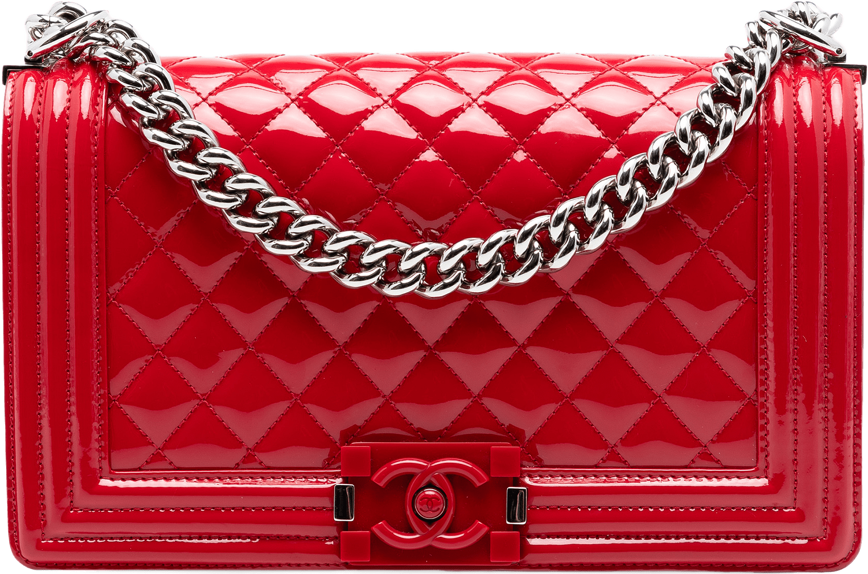 Chanel Old Medium Quilted Patent Acrylic Boy Flap, från Luxclusif, i färgen red.
