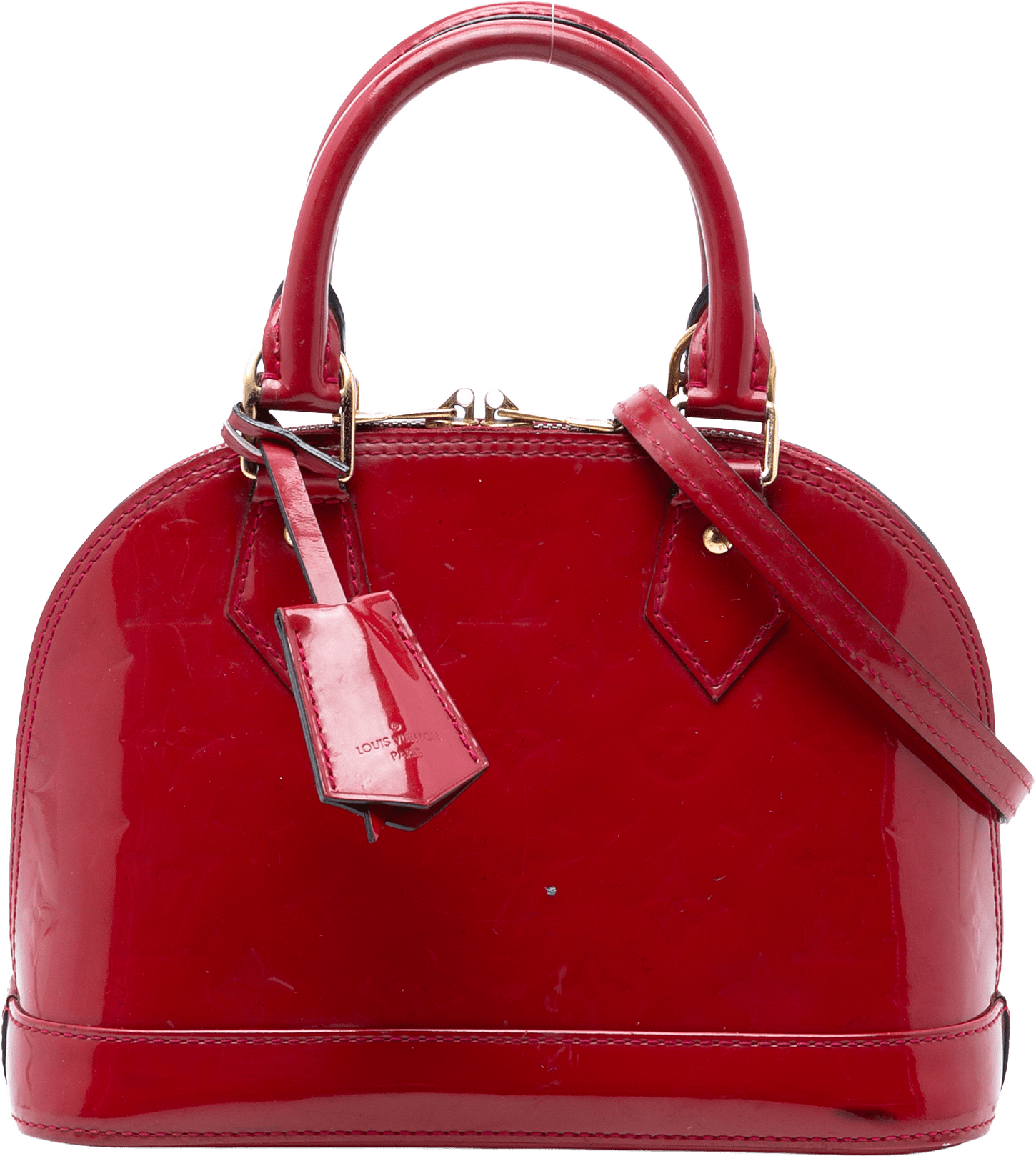 Louis Vuitton Monogram Vernis Alma Bb, från Luxclusif, i färgen red.