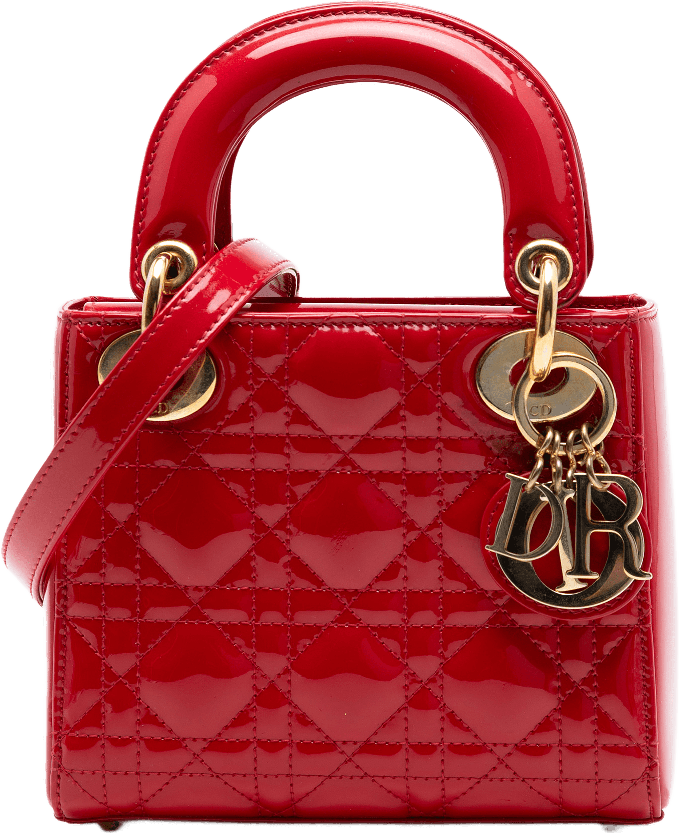 Dior Mini Patent Cannage Lady Dior, från Luxclusif, i färgen red.