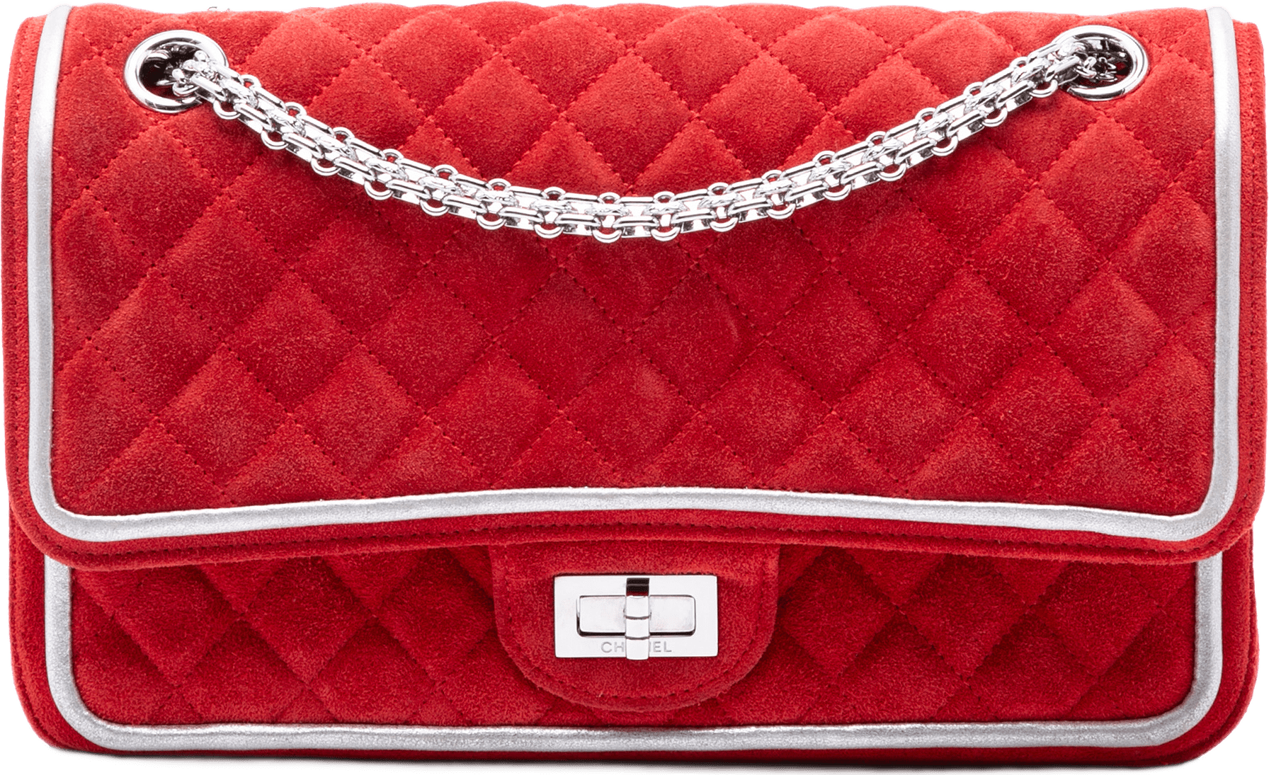 Chanel Quilted Suede Reissue 2.55 Double Flap 225, från Luxclusif, i färgen röd.