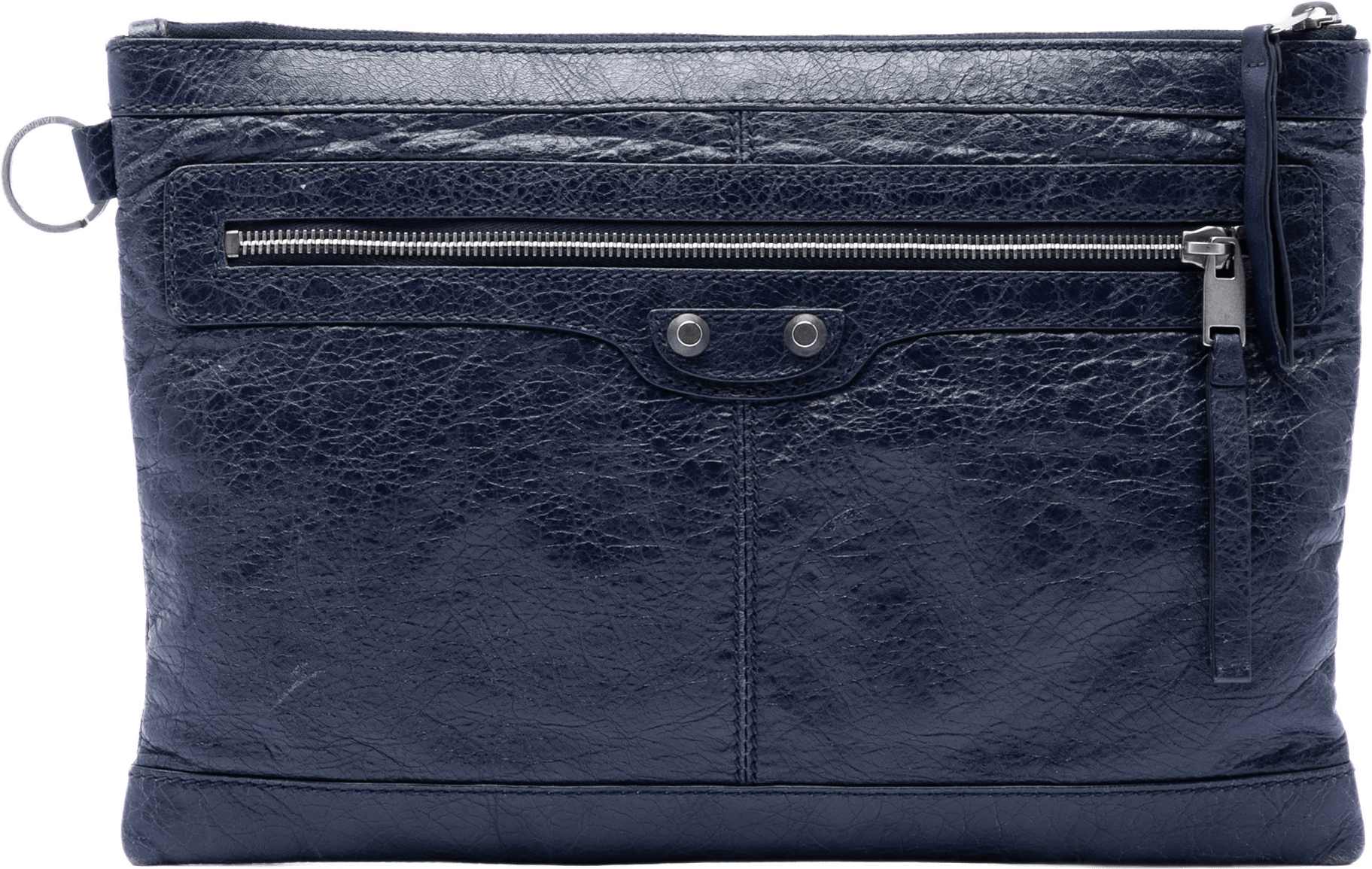 Balenciaga Lambskin Motocross Classic Clip M Clutch, från Luxclusif, i färgen blå.
