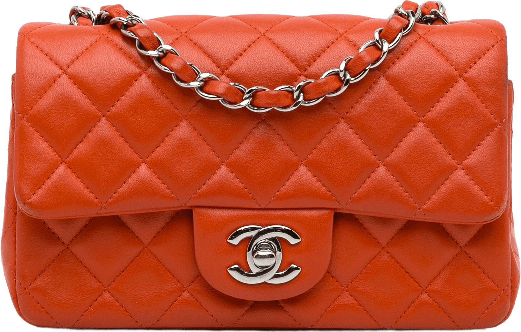 Chanel Mini Rectangular Classic Lambskin Single Flap, från Luxclusif, i färgen orange.