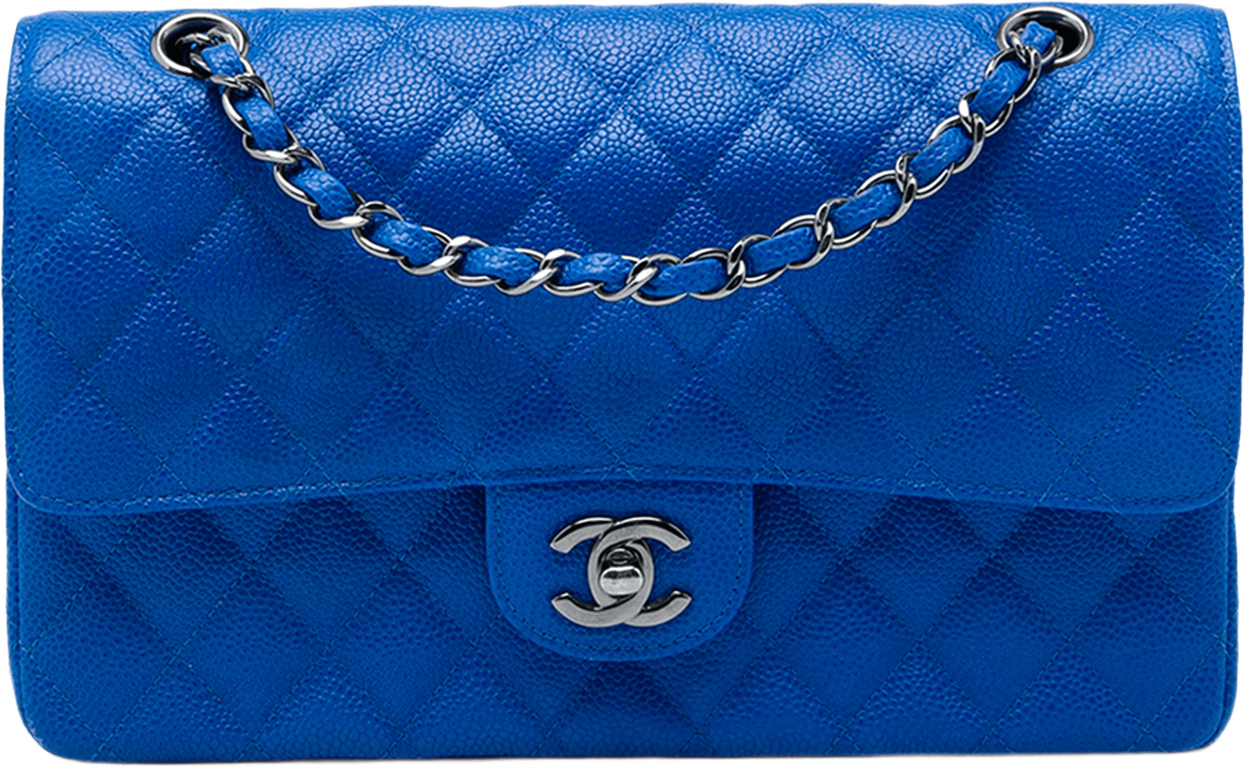 Chanel Medium Classic Caviar Double Flap, från Luxclusif, i färgen blå.