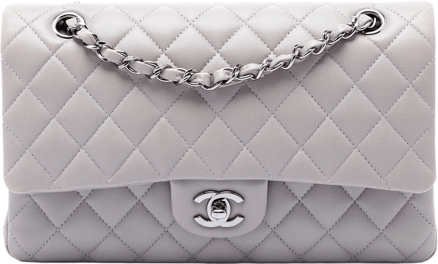 Chanel Medium Classic Lambskin Double Flap, från Luxclusif, i färgen grå.
