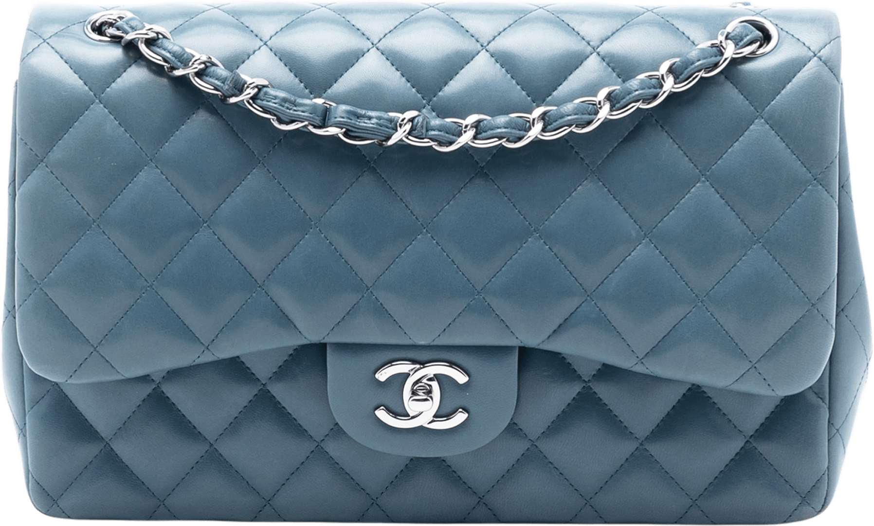 Chanel Jumbo Classic Lambskin Double Flap, från Luxclusif, i färgen denim.