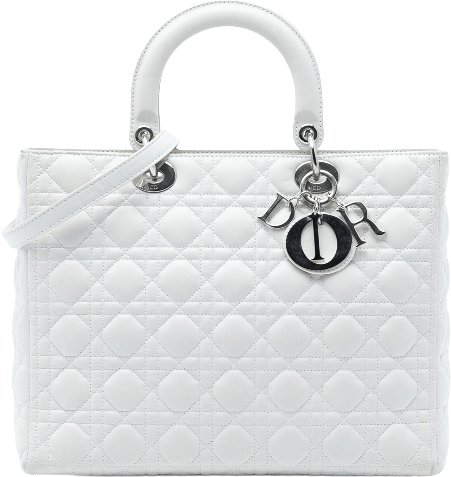 Dior Large Lambskin Cannage Lady Dior, från Luxclusif, i färgen white.