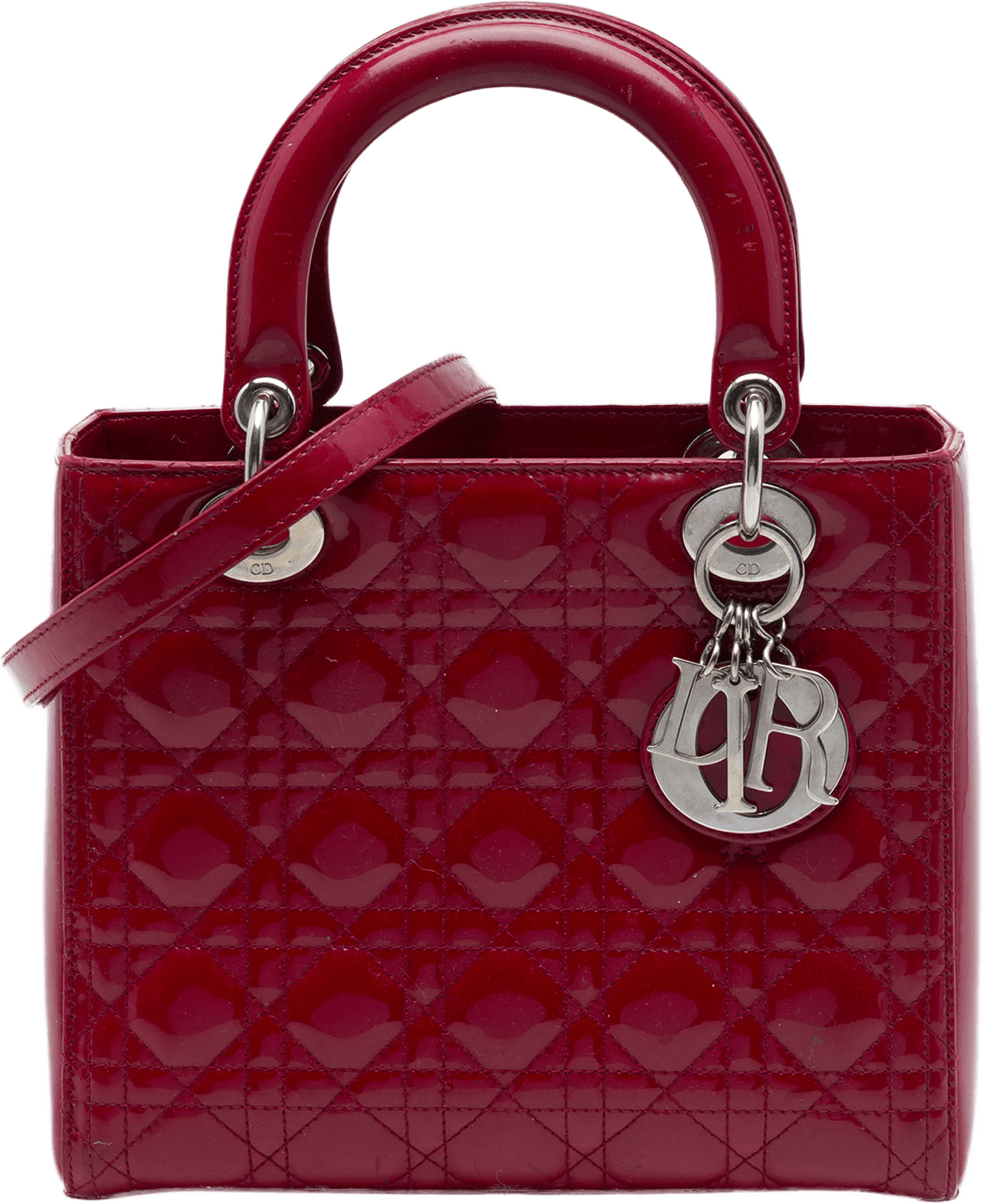 Dior Medium Patent Cannage Lady Dior, från Luxclusif, i färgen röd.