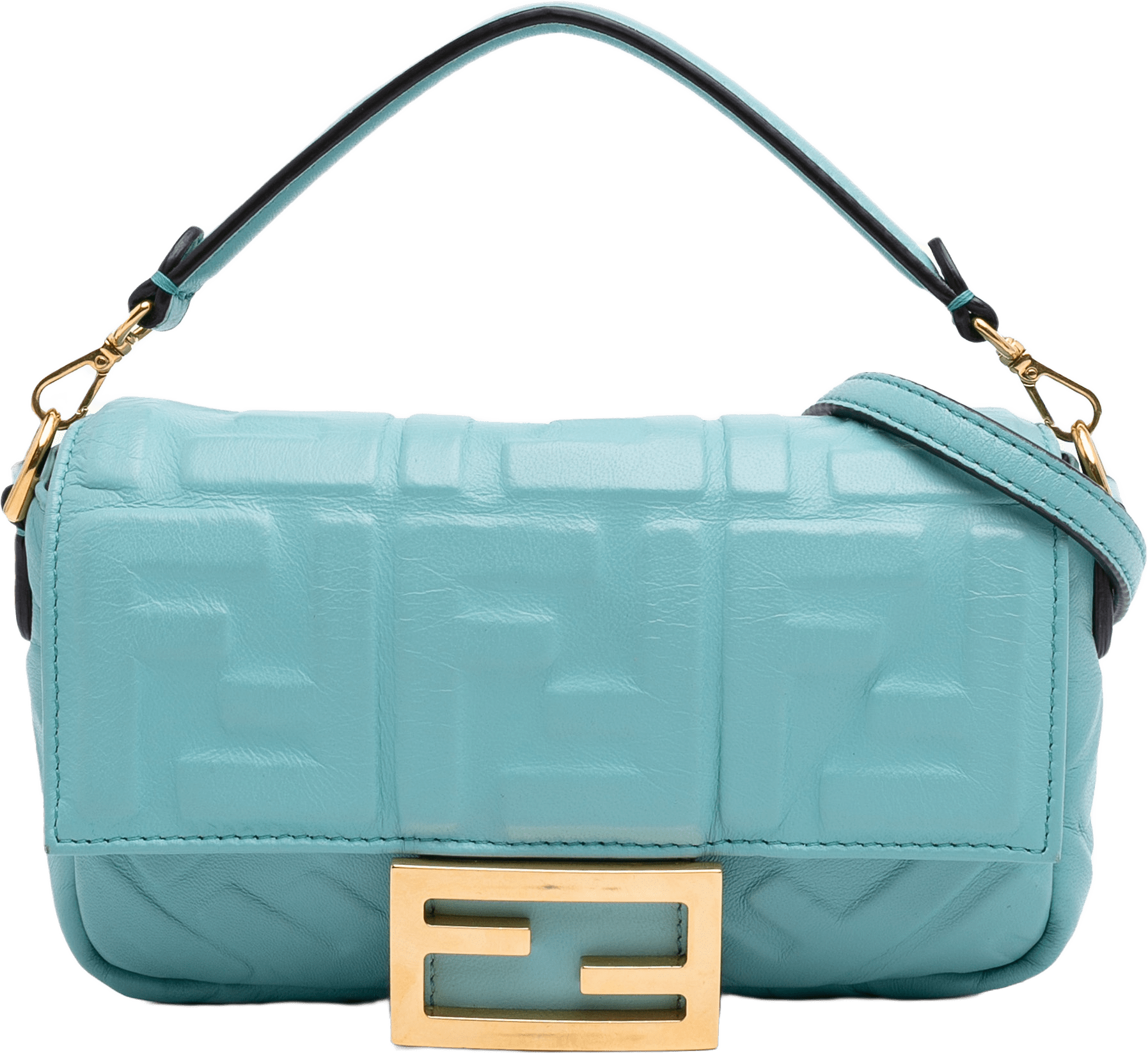 Fendi Mini Zucca Embossed Leather Baguette Satchel, från Luxclusif, i färgen light blue.