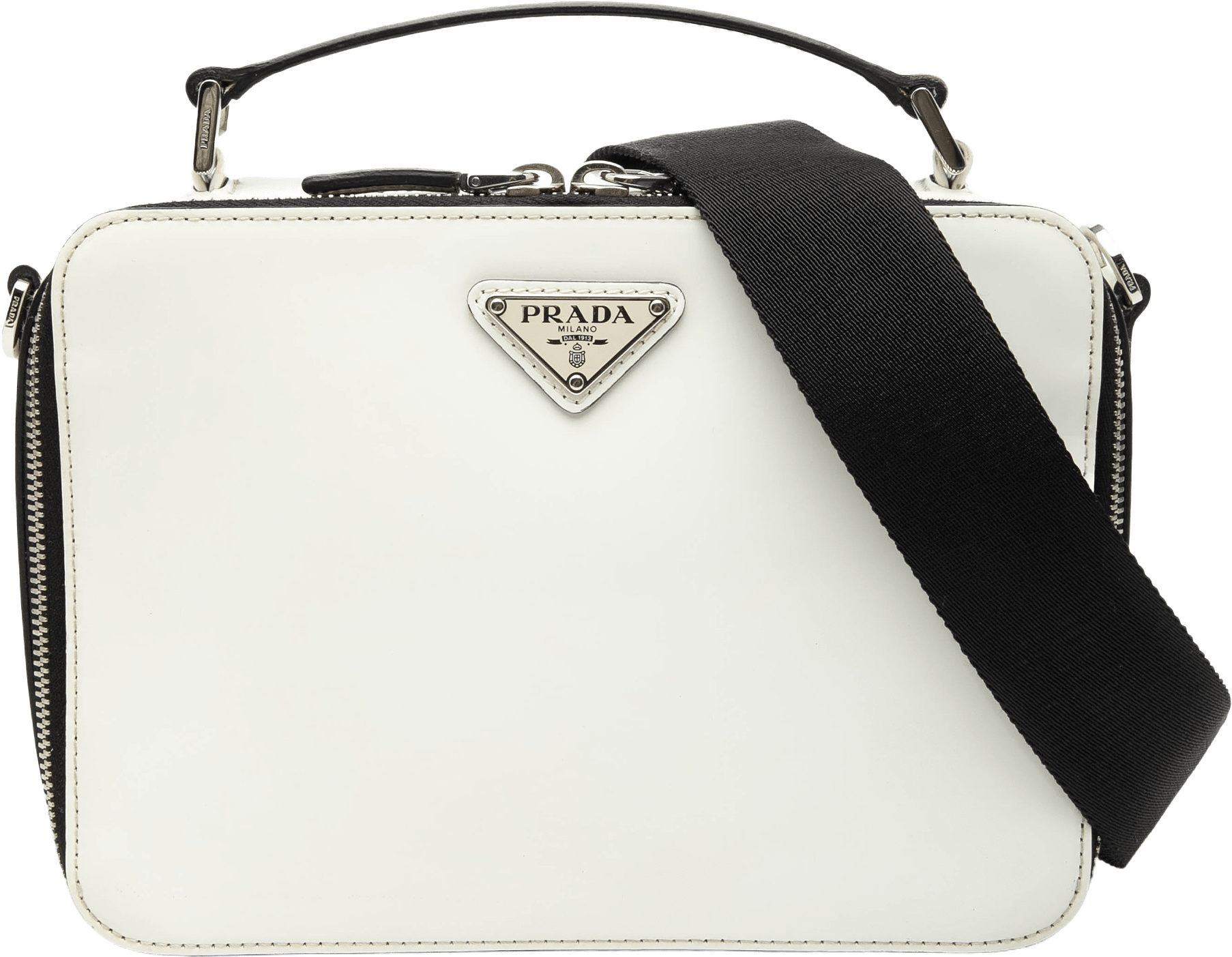 Prada Medium Saffiano Brique Satchel, från Luxclusif, i färgen white.