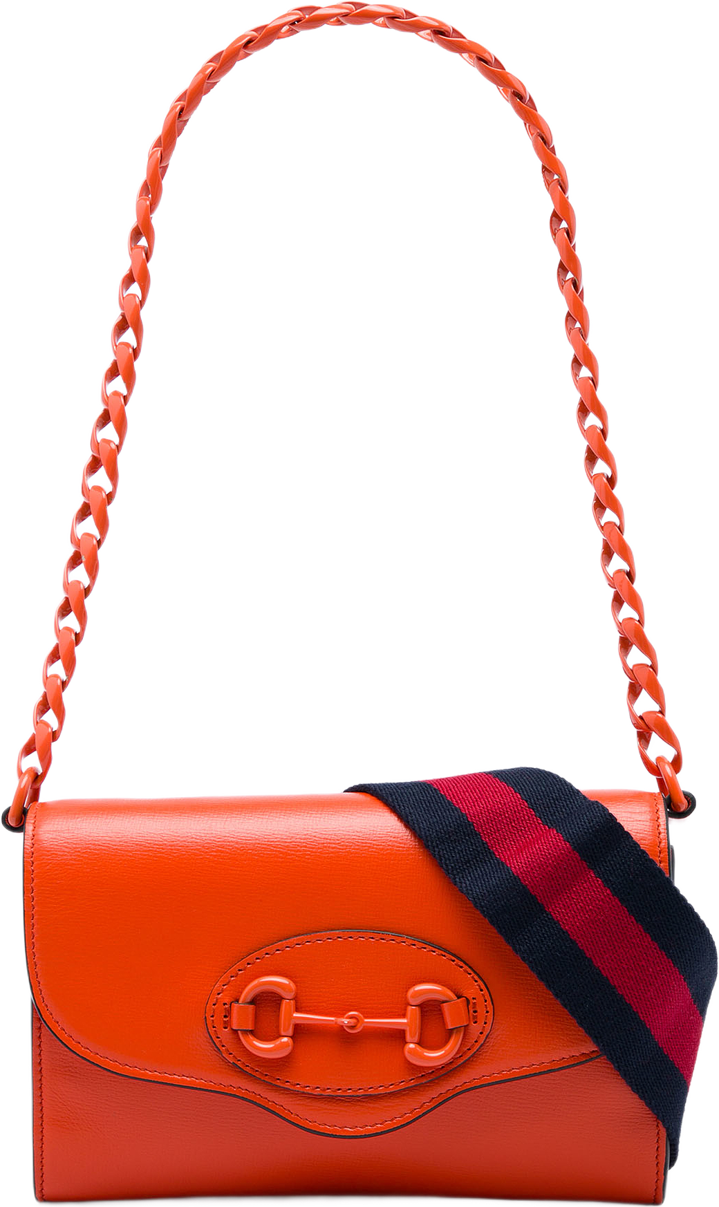 Gucci Mini Leather Horsebit 1955 Web Crossbody, från Luxclusif, i färgen orange.