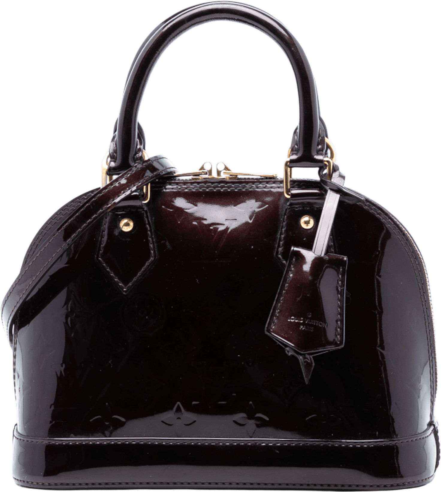 Louis Vuitton Monogram Vernis Alma Bb, från Luxclusif, i färgen purple.