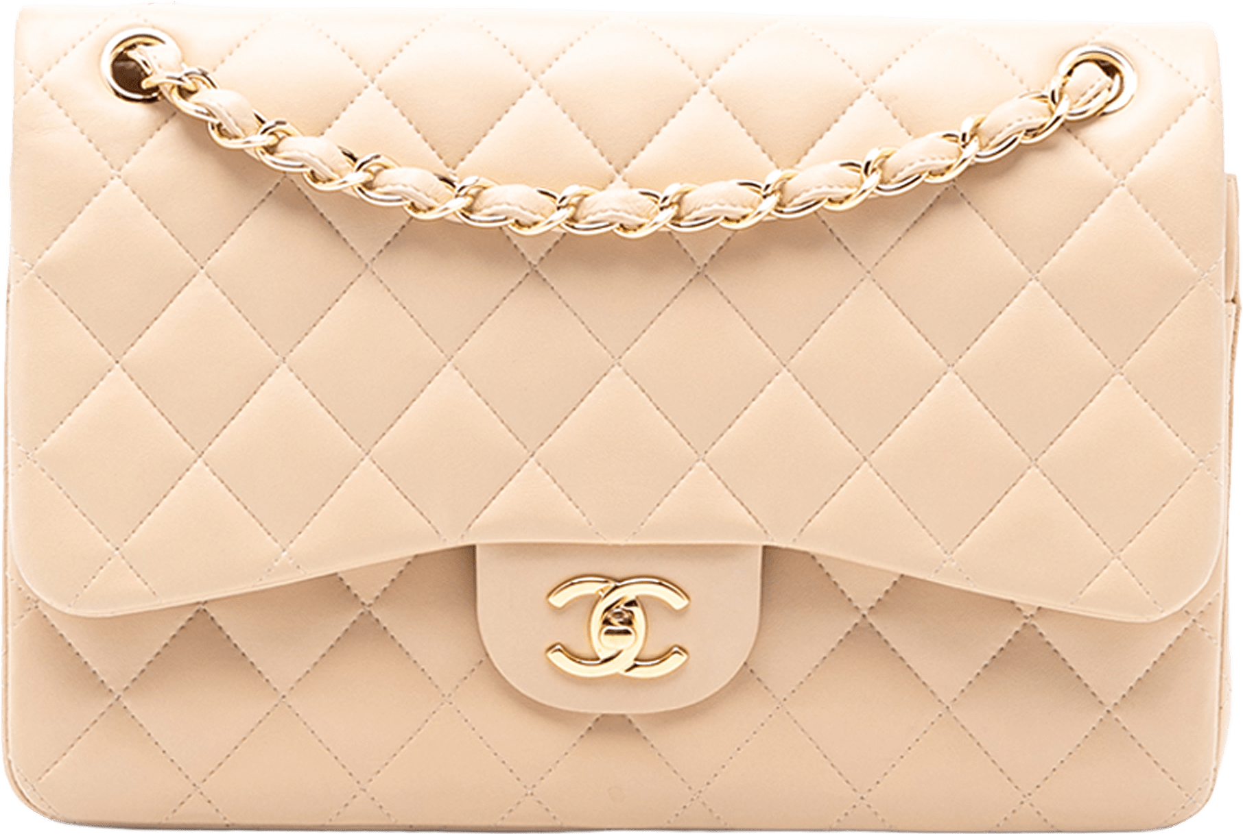 Chanel Jumbo Classic Lambskin Double Flap, från Luxclusif, i färgen beige.