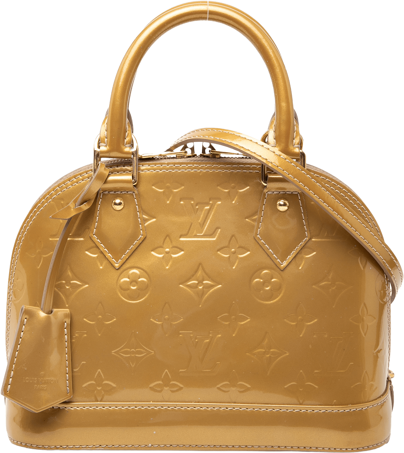 Louis Vuitton Monogram Vernis Alma Bb, från Luxclusif, i färgen gold.