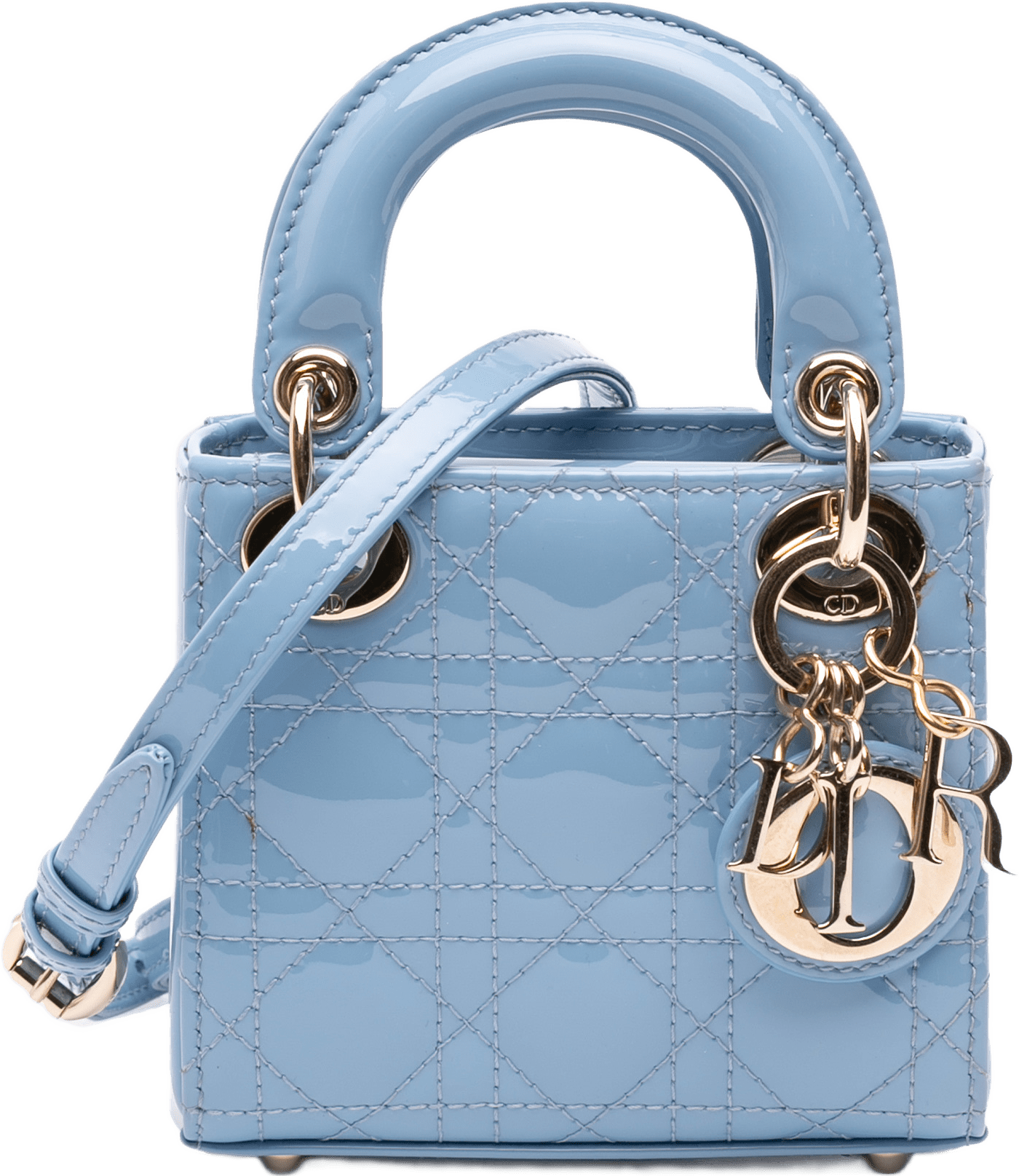 Dior Micro Patent Cannage Lady Dior, från Luxclusif, i färgen light blue.