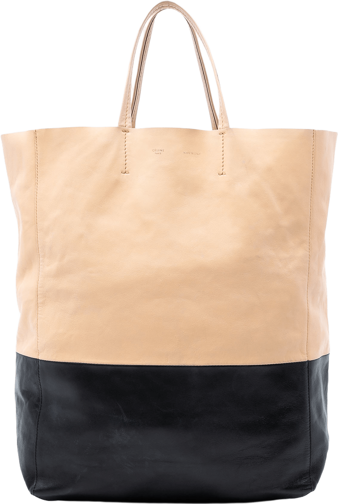 Celine Bicolor Leather Vertical Cabas Tote, från Luxclusif, i färgen beige.