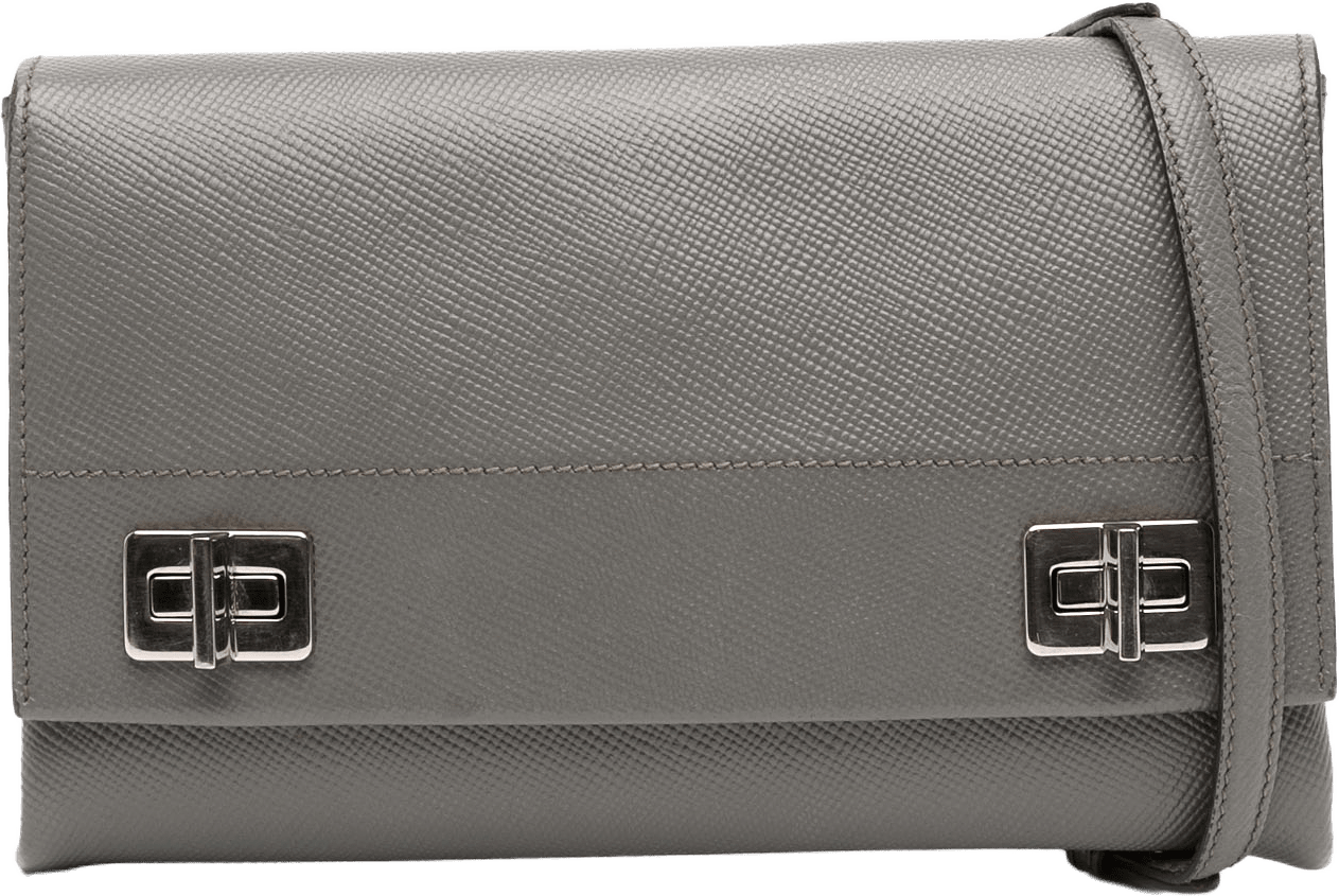 Prada Saffiano Cuir Twist Lock Chain Flap, från Luxclusif, i färgen gray.