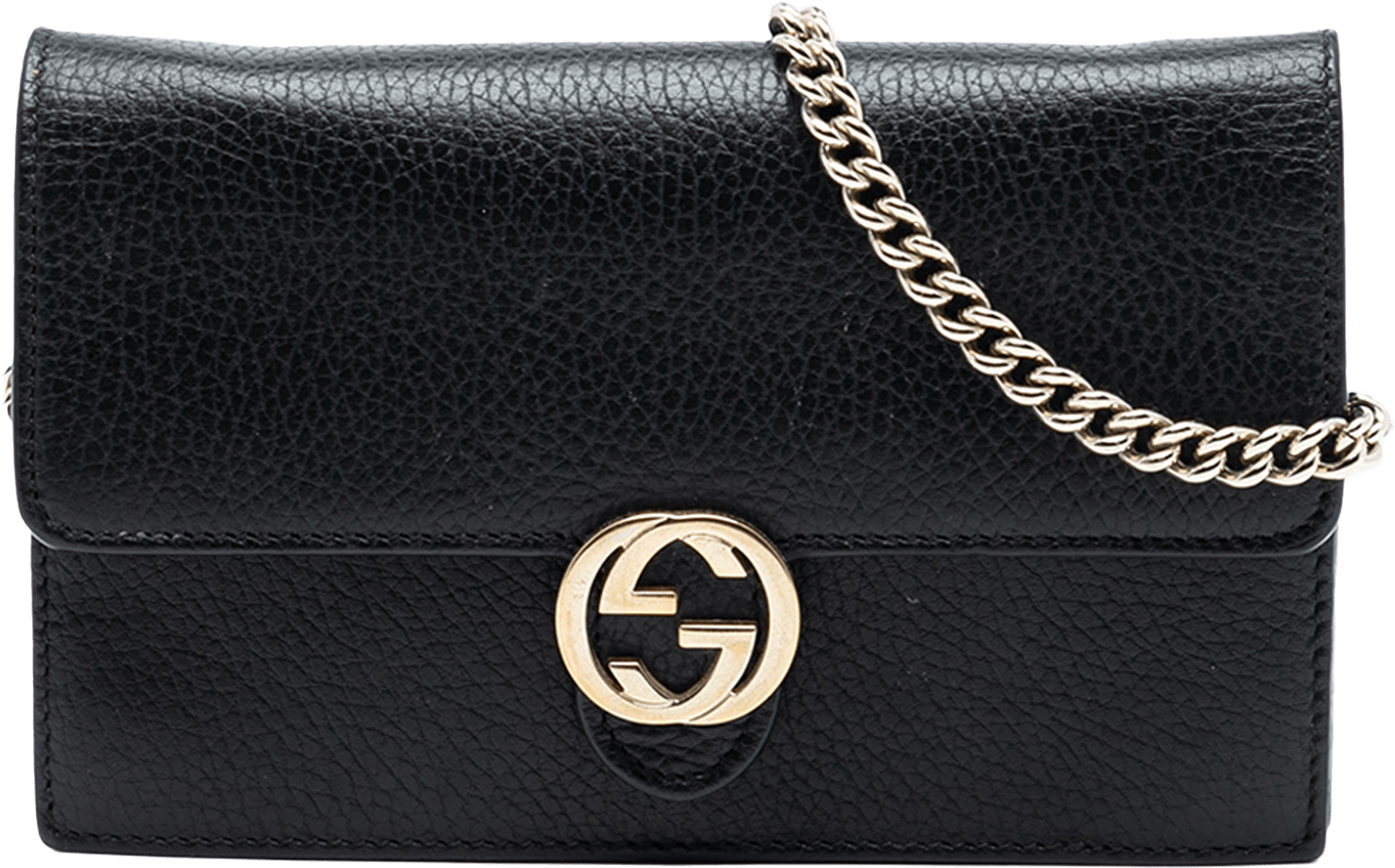 Gucci Leather Interlocking G Dollar Wallet On Chain, från Luxclusif, i färgen black.