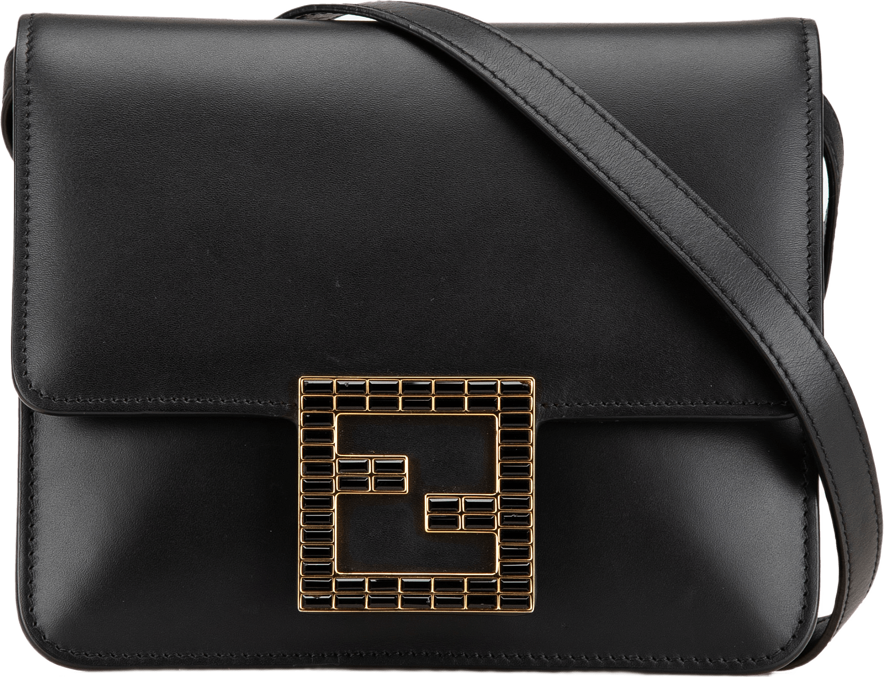 Fendi Leather Crystal Fab Crossbody, från Luxclusif, i färgen black.