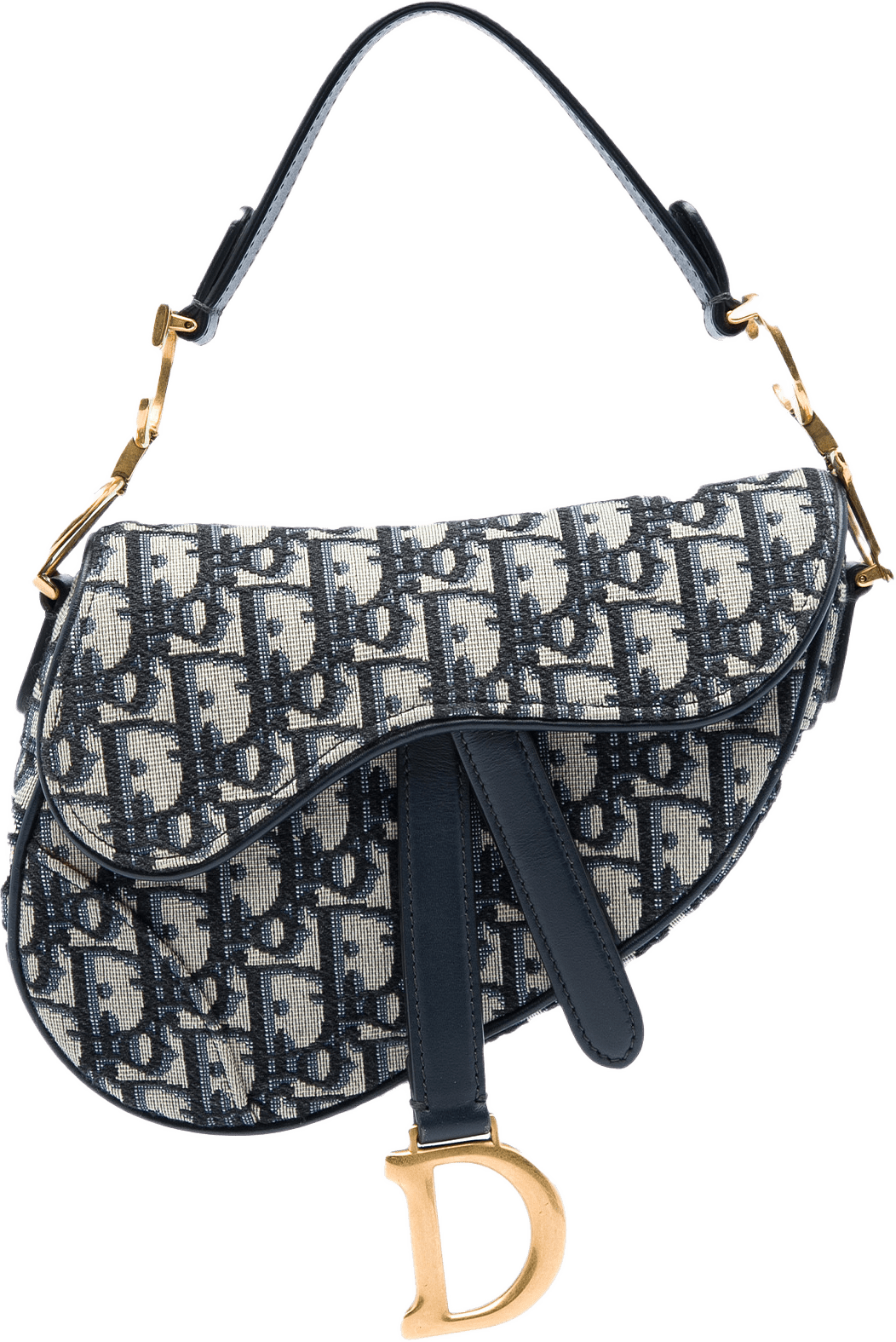 Dior Mini Oblique Canvas Saddle Bag, från Luxclusif, i färgen blå.