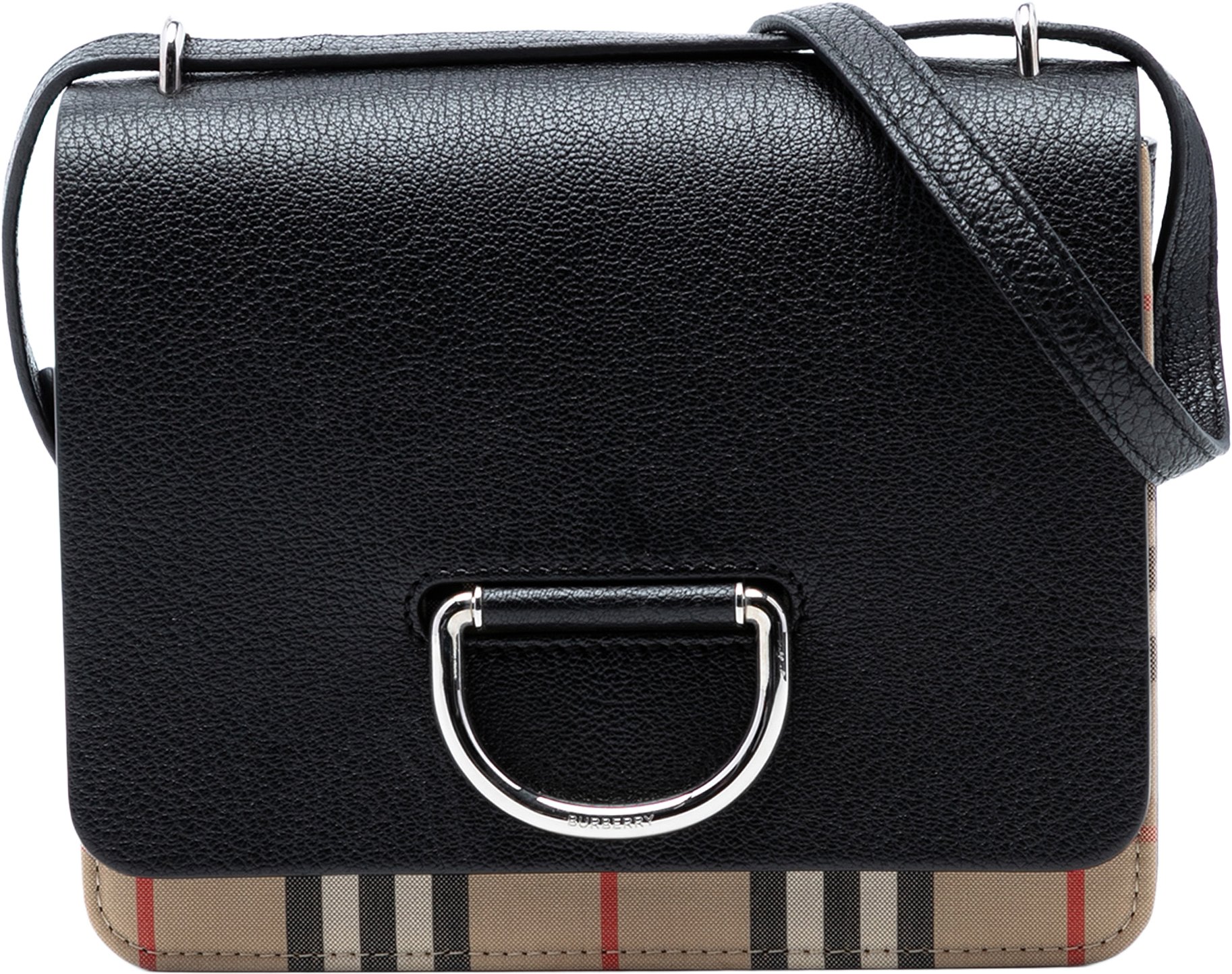 Burberry Small House Check Trimmed Goatskin D Ring Crossbody, från Luxclusif, i färgen black.