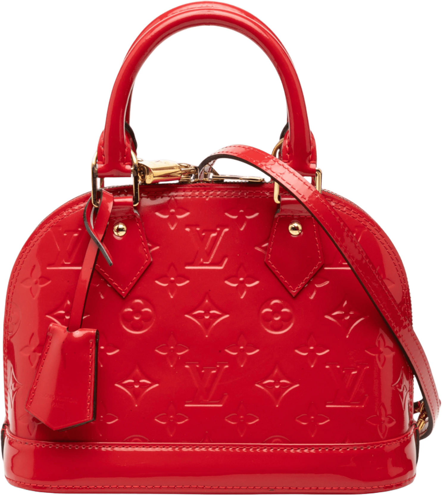 Louis Vuitton Monogram Vernis Alma Bb, från Luxclusif, i färgen red.