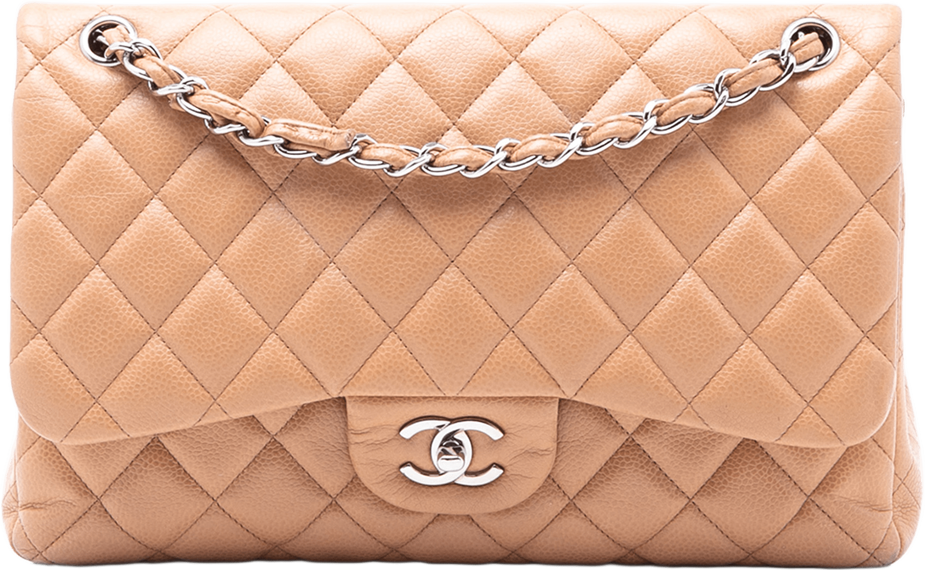 Chanel Jumbo Classic Caviar Double Flap, från Luxclusif, i färgen light beige.