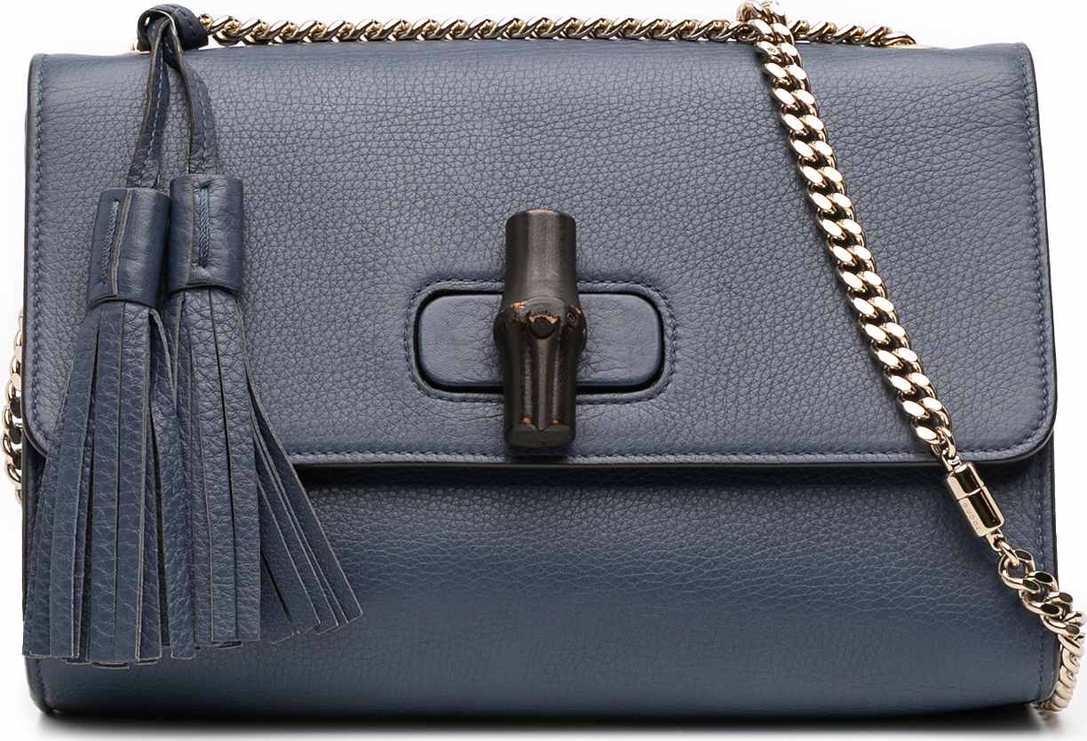Gucci Medium Leather Miss Bamboo Crossbody, från Luxclusif, i färgen navy.