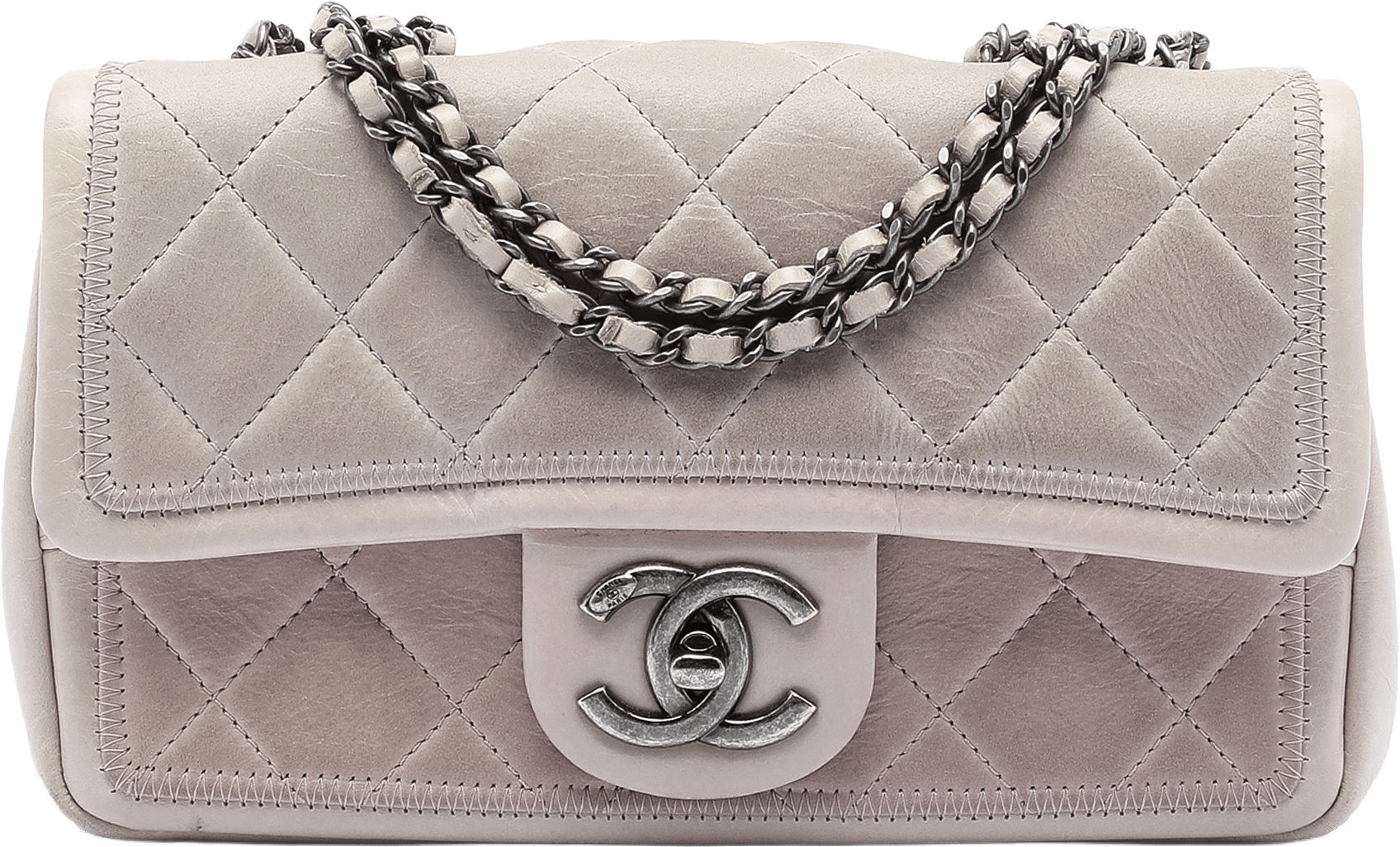 Chanel Small Quilted Calfskin Stitched Frame Flap, från Luxclusif, i färgen taupe.