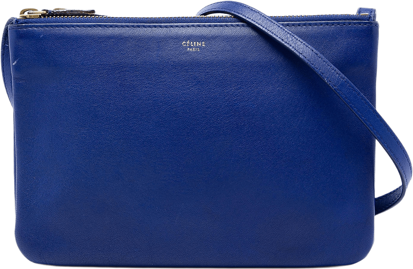 Celine Small Lambskin Trio Crossbody, från Luxclusif, i färgen blå.