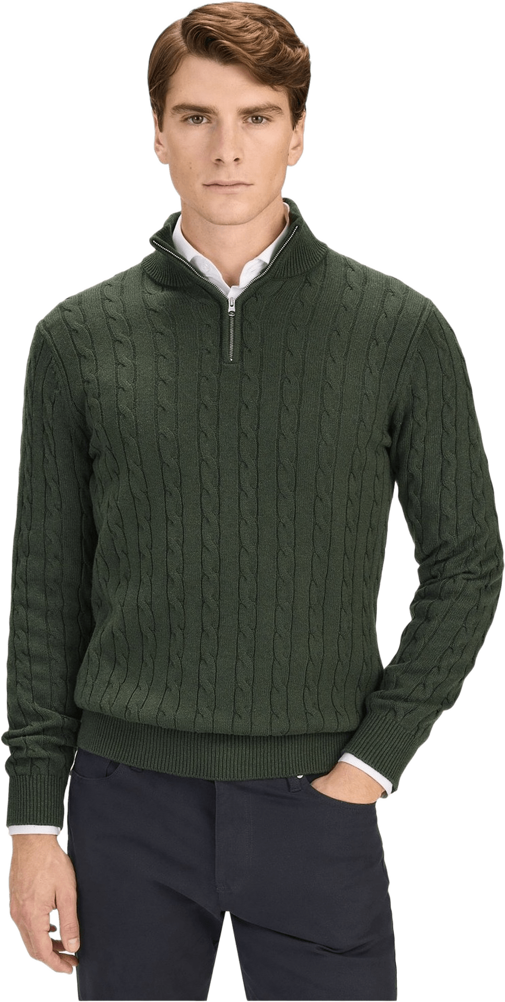 Cotton Cable Knitted Half Zipper Sweater (vidar), från John Henric, i färgen green.