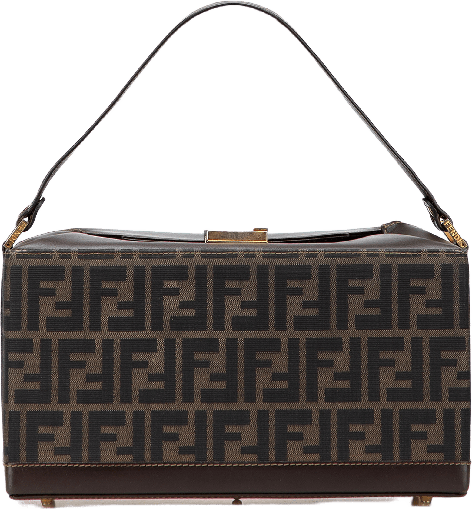Fendi Zucca Canvas Push Lock Box Handbag, från Luxclusif, i färgen brown.