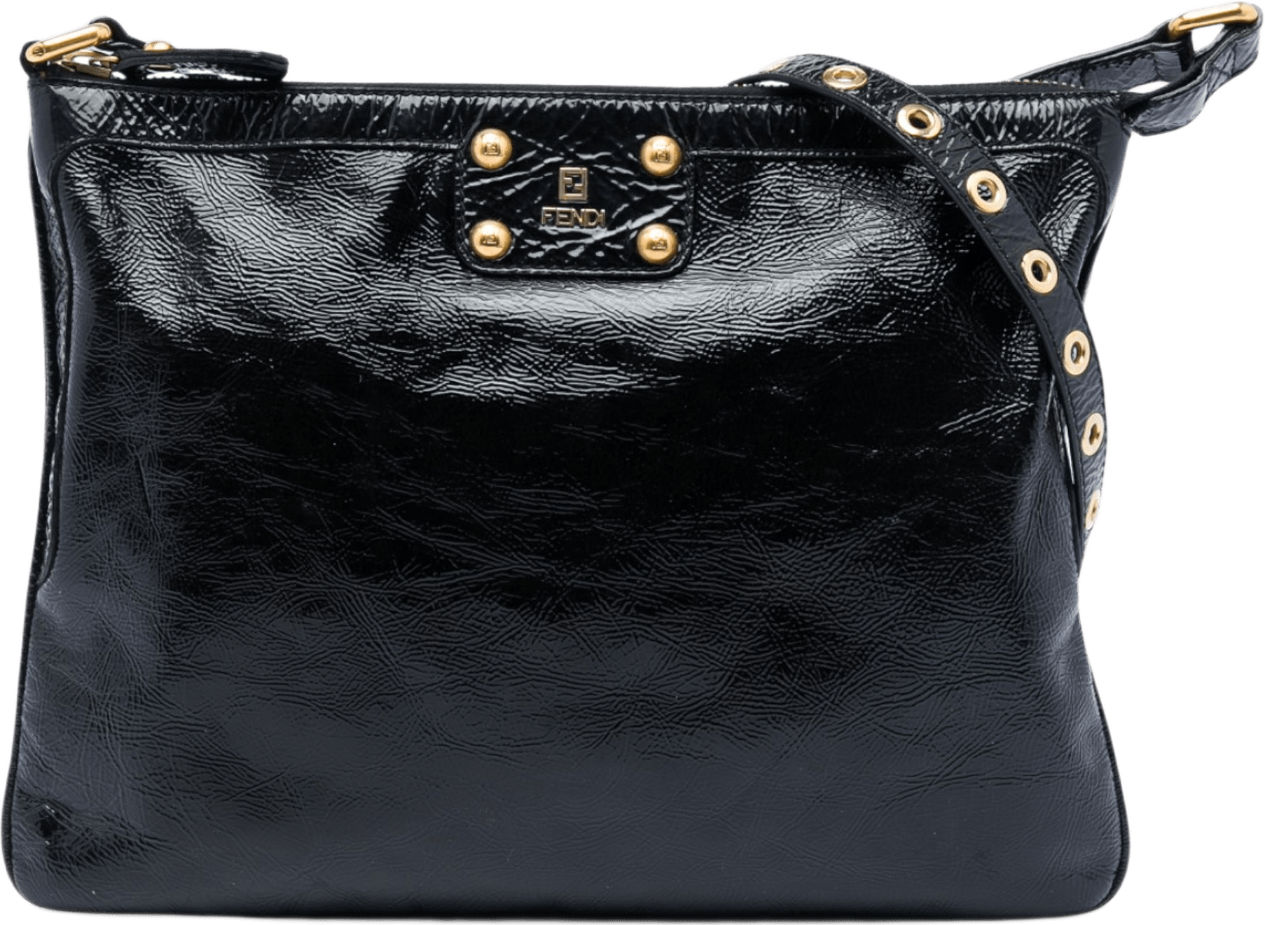 Fendi Crinkled Patent Crossbody, från Luxclusif, i färgen svart.