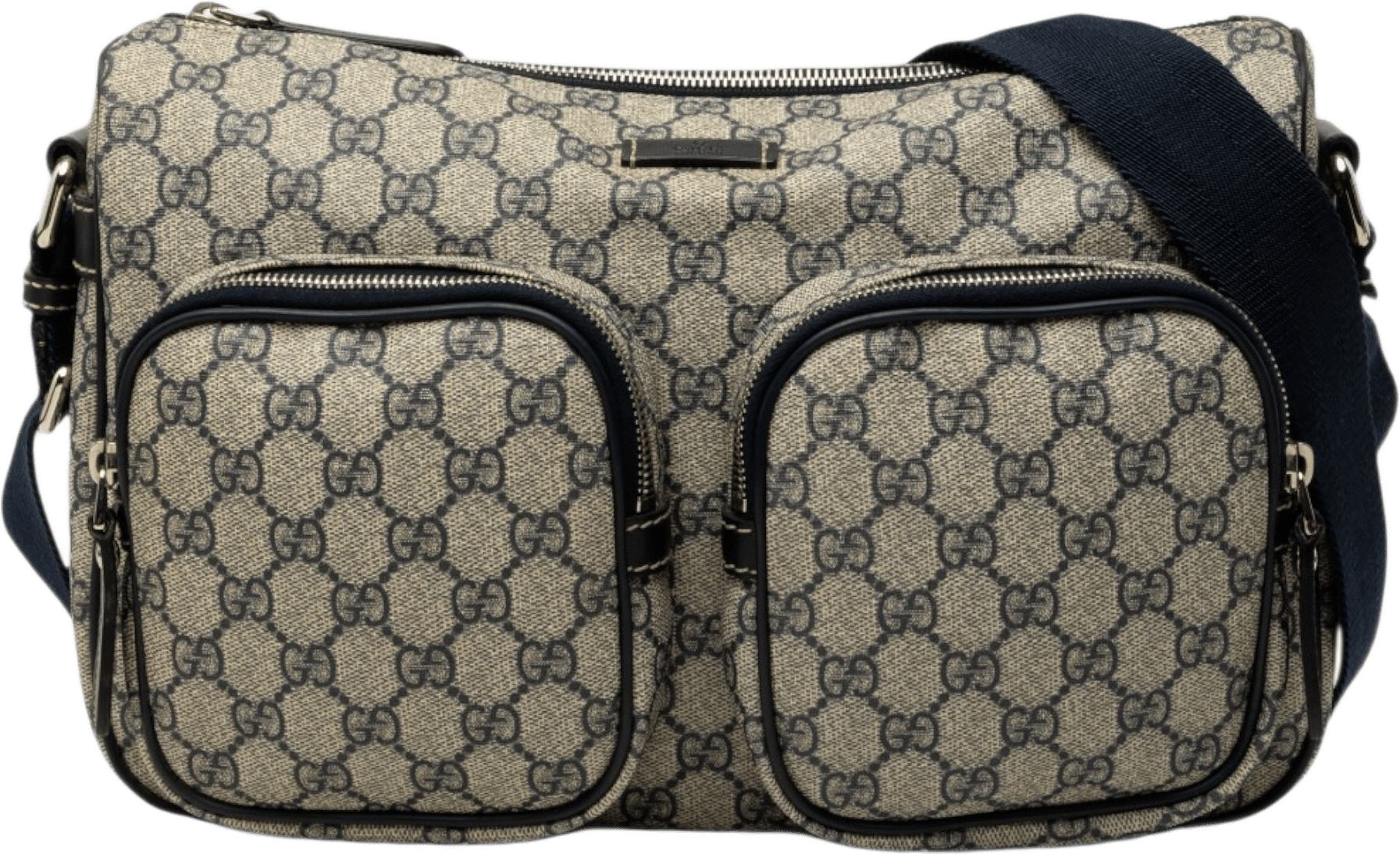 Gucci Gg Supreme Double Pocket Crossbody, från Luxclusif, i färgen beige.